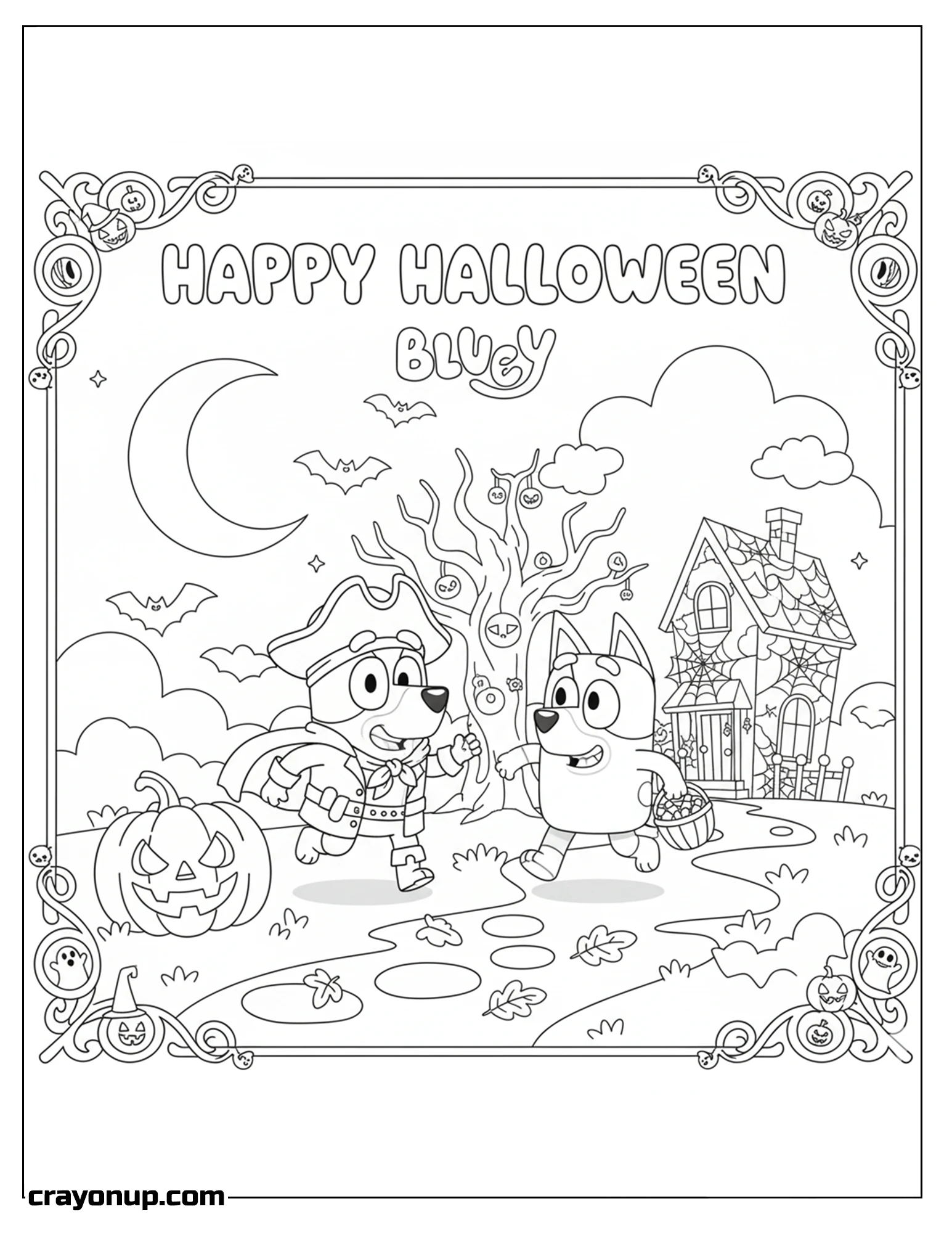 Coloring Page of Fun Bluey Halloween Coloring Sheet for Kids