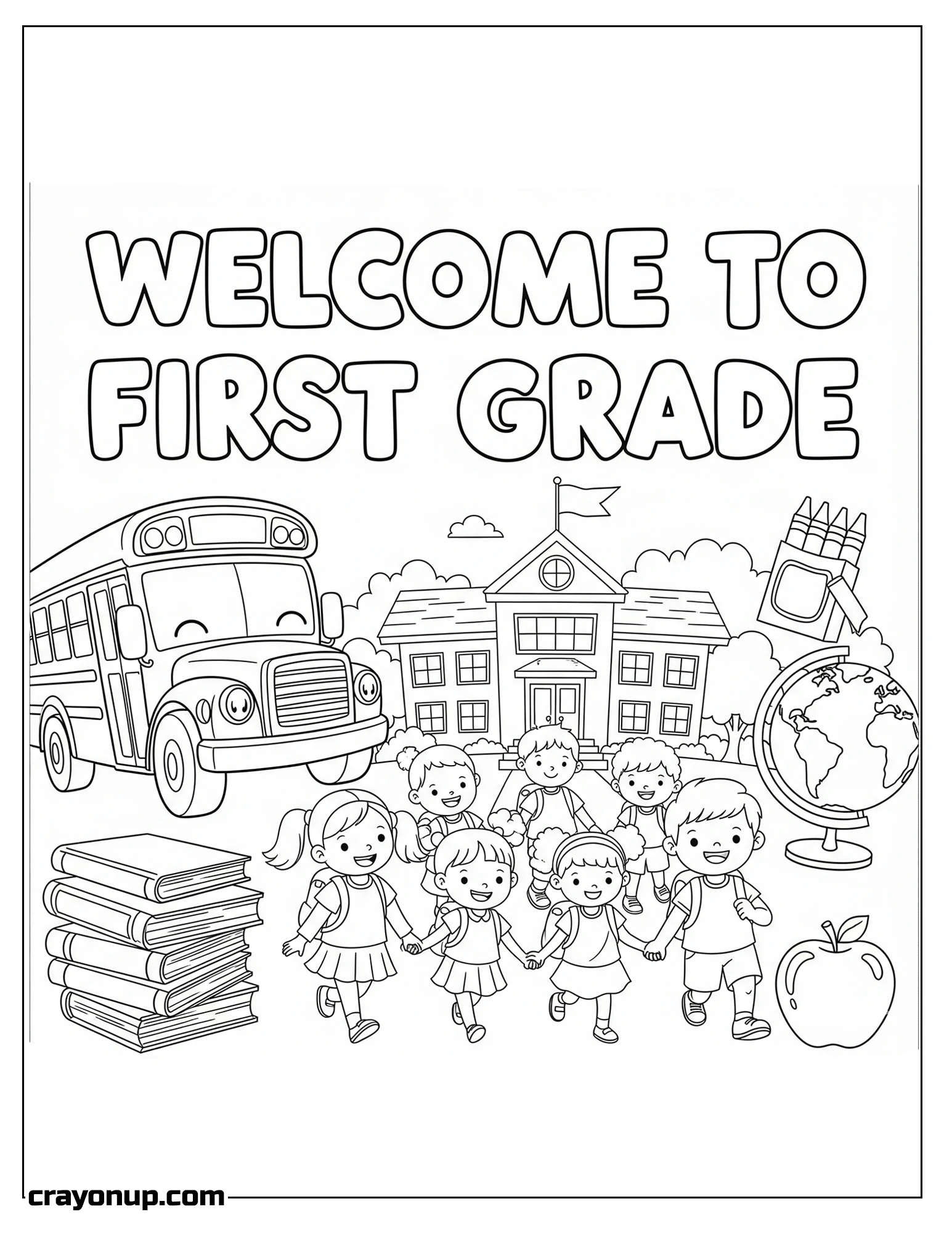 Coloring Page of Fun Welcome to First Grade Coloring Sheet Free
