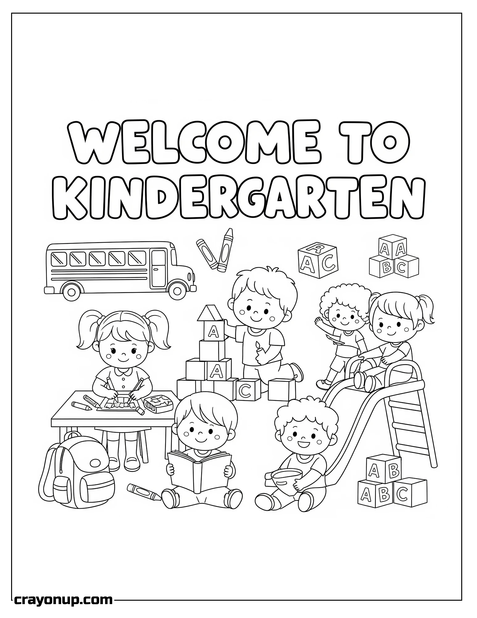 Coloring Page of Fun Welcome to Kindergarten Coloring Sheet Free
