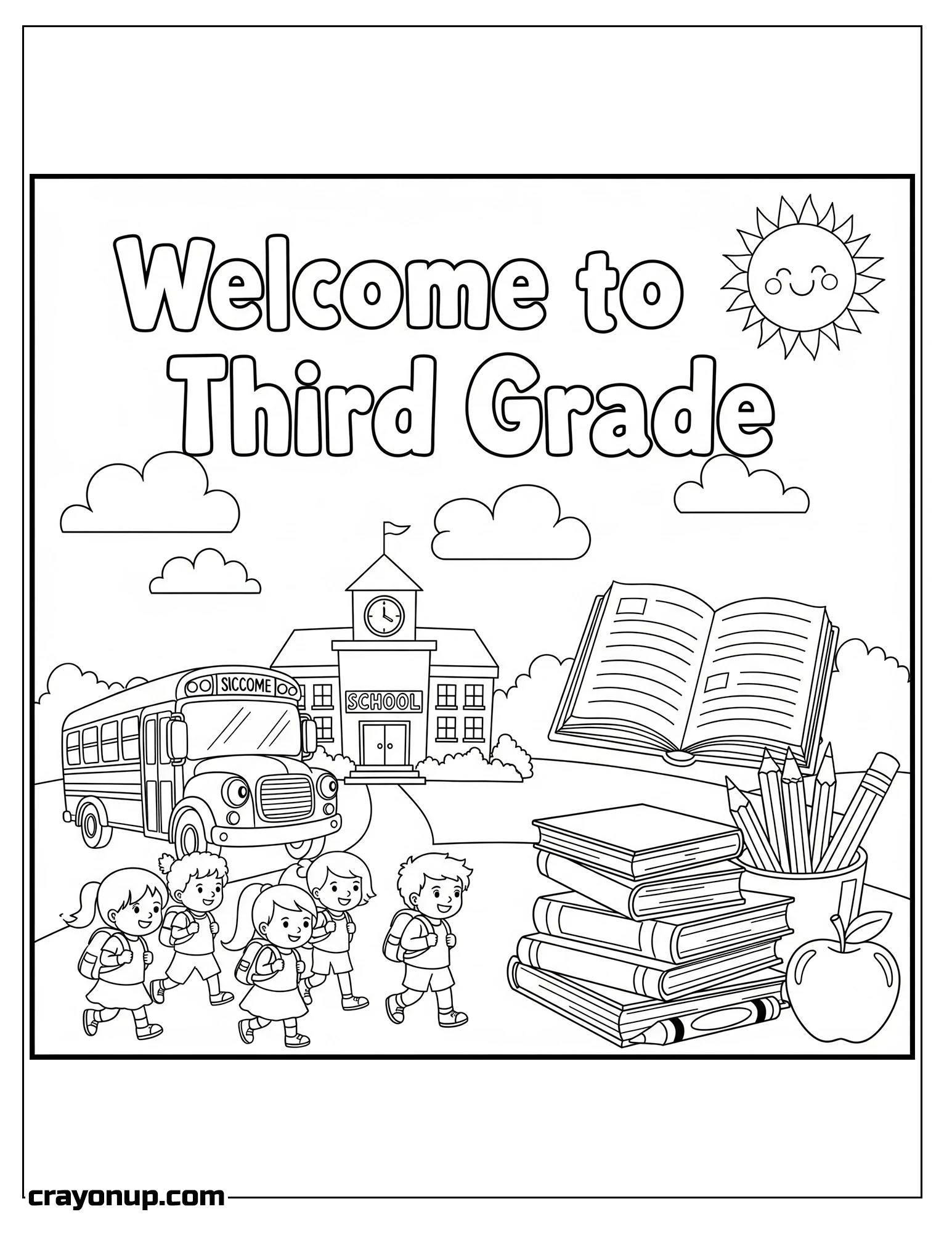 Coloring Page of Fun Welcome to Third Grade Printable Coloring Page
