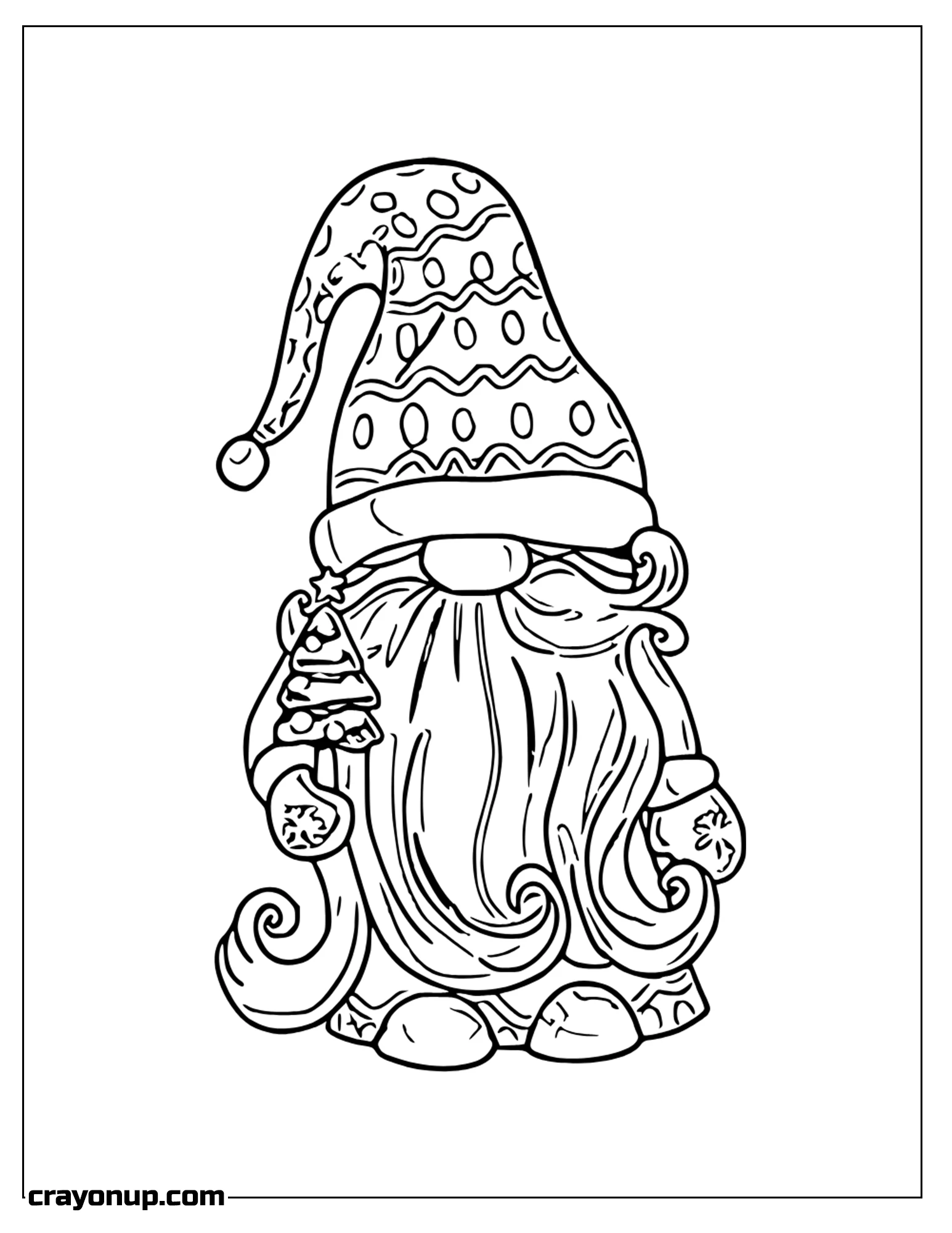 omyy Coloring Page of Gnome Holding Little Christmas Tree