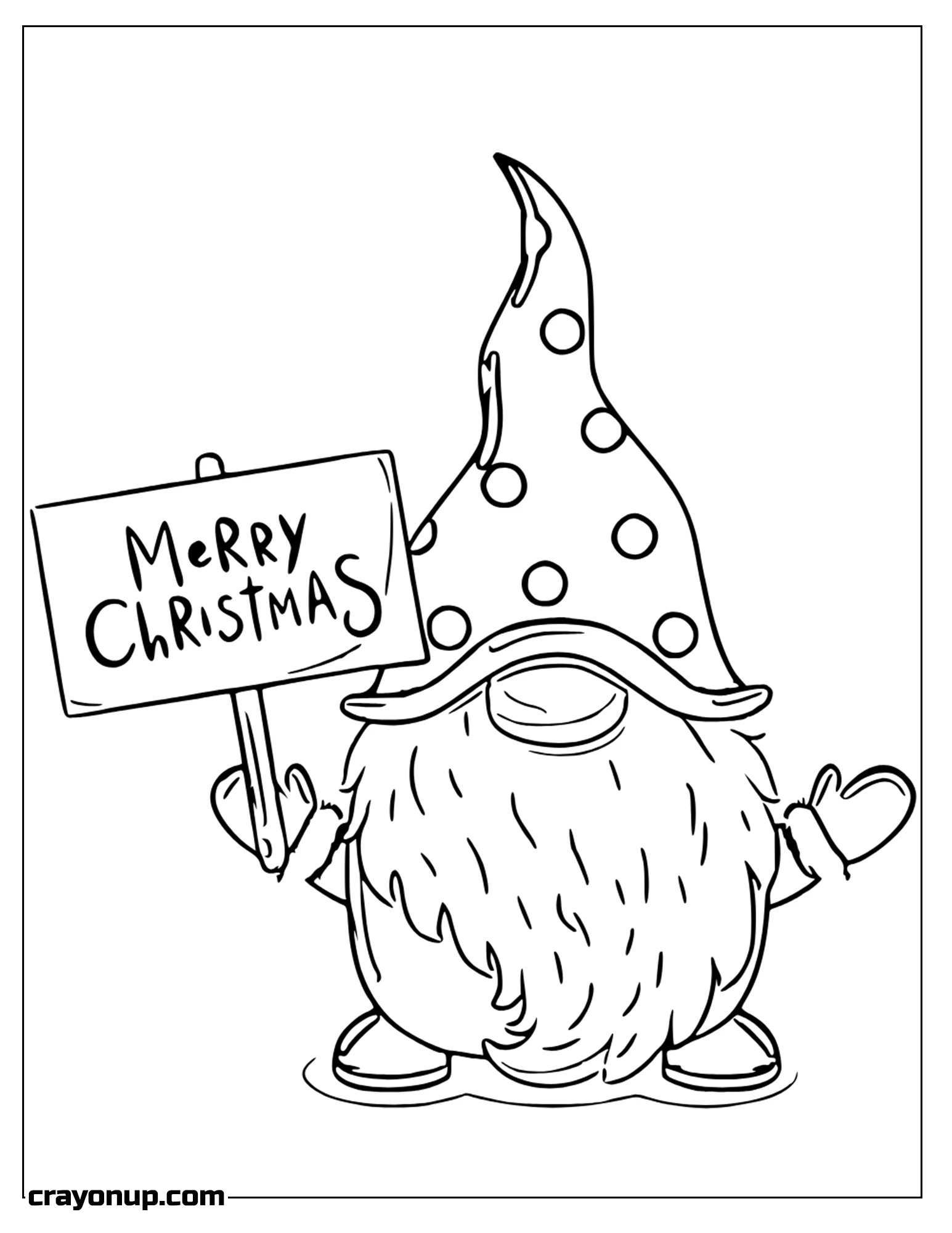 omyy Coloring Page of Gnome Holding Merry Christmas