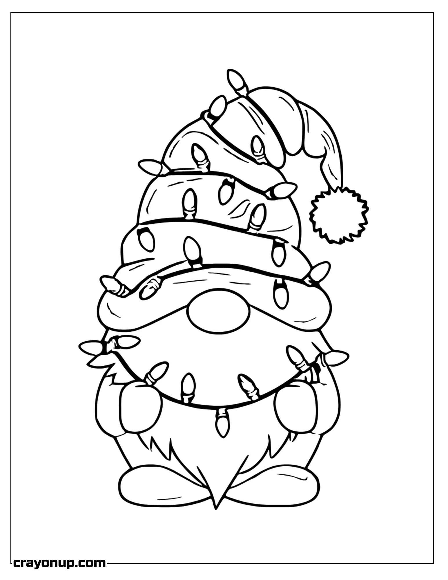 omyy Coloring Page of Gnome with Lights Around Christmas Hat