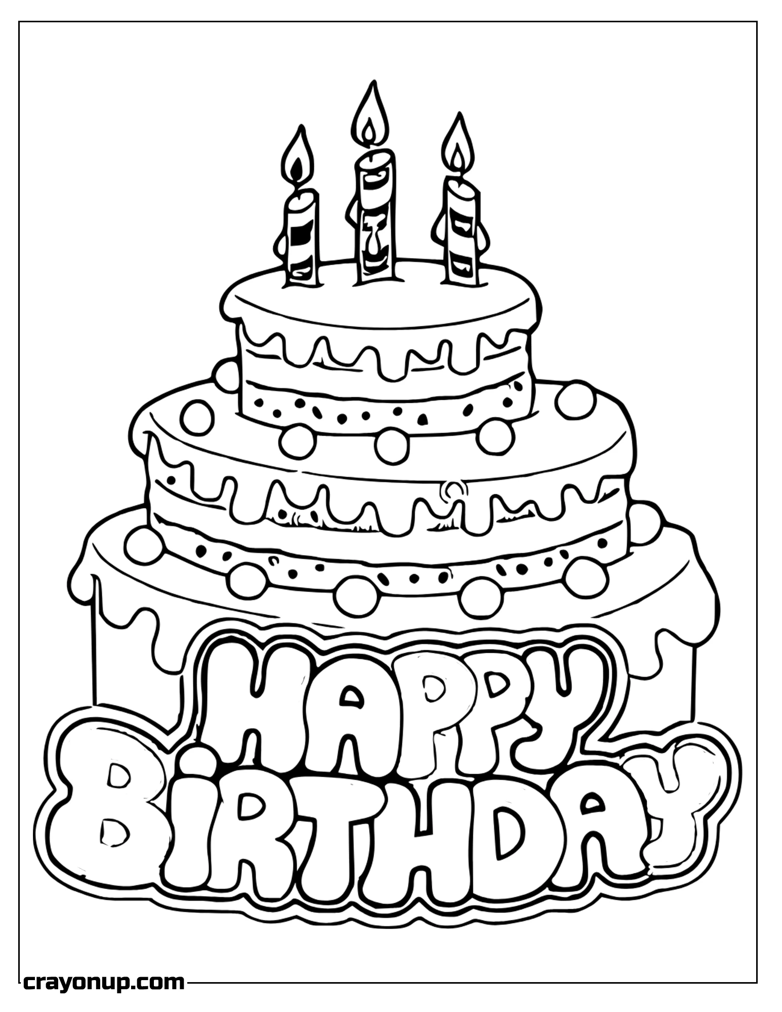 Coloring Page of Happy Birthday Sign with Cake Birthday Card Coloring Pages