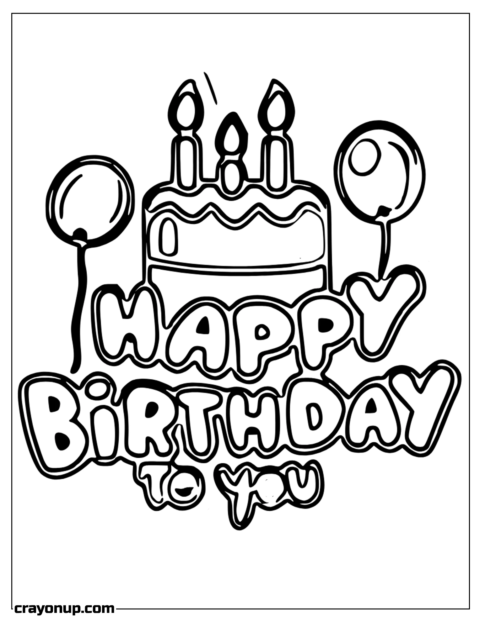 Coloring Page of Happy Birthday To You with Cake Birthday Card Coloring Pages