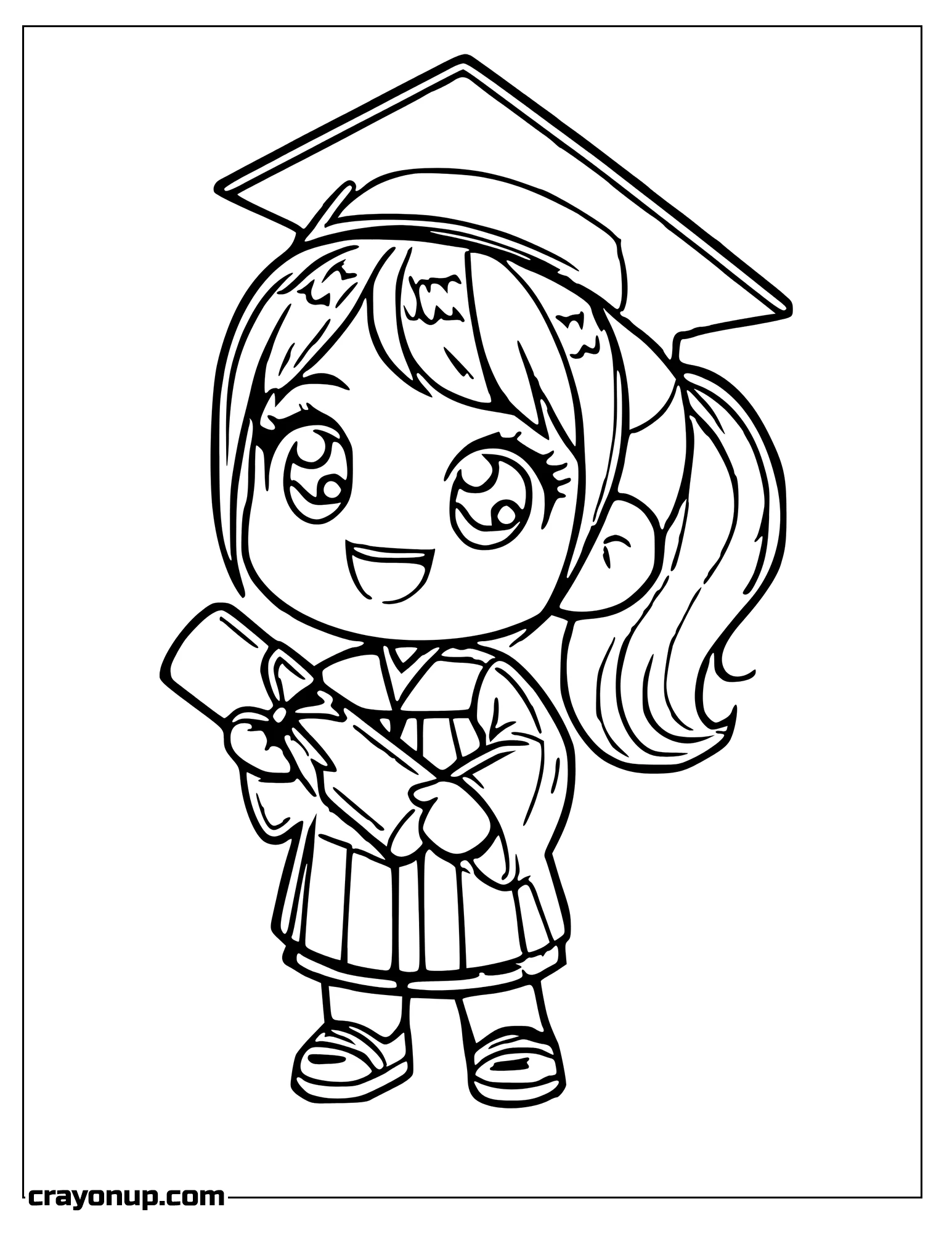 omyy Coloring Page of Happy girl Wearing Graduation Uniform