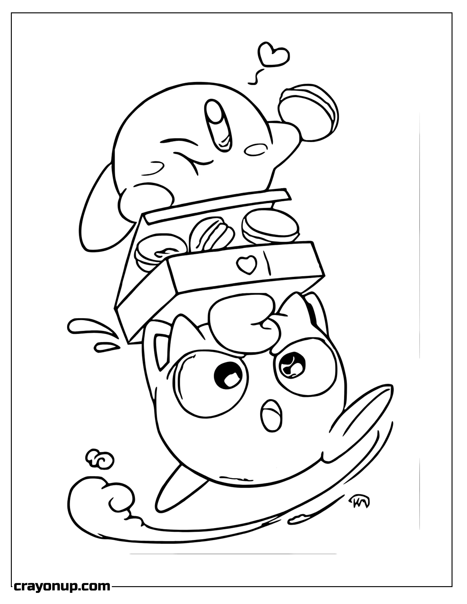 Coloring Page of Happy Kirby and Jigglypuff Eating Cakes To Color