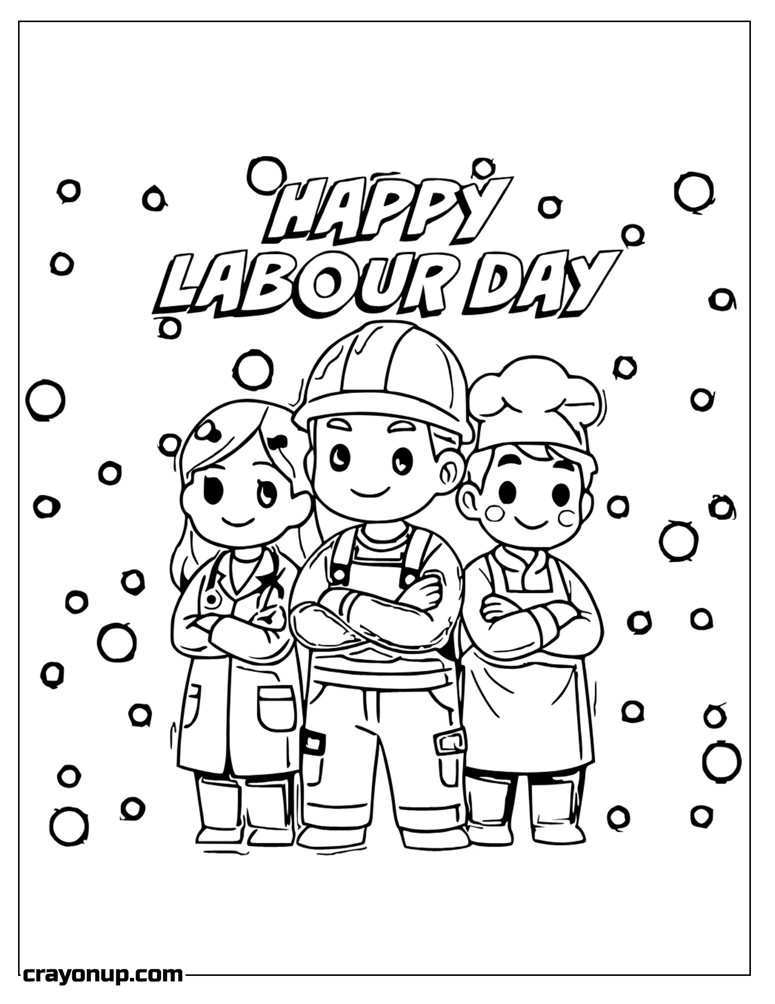  Coloring Page of Happy labour day with three profession Coloring Page
