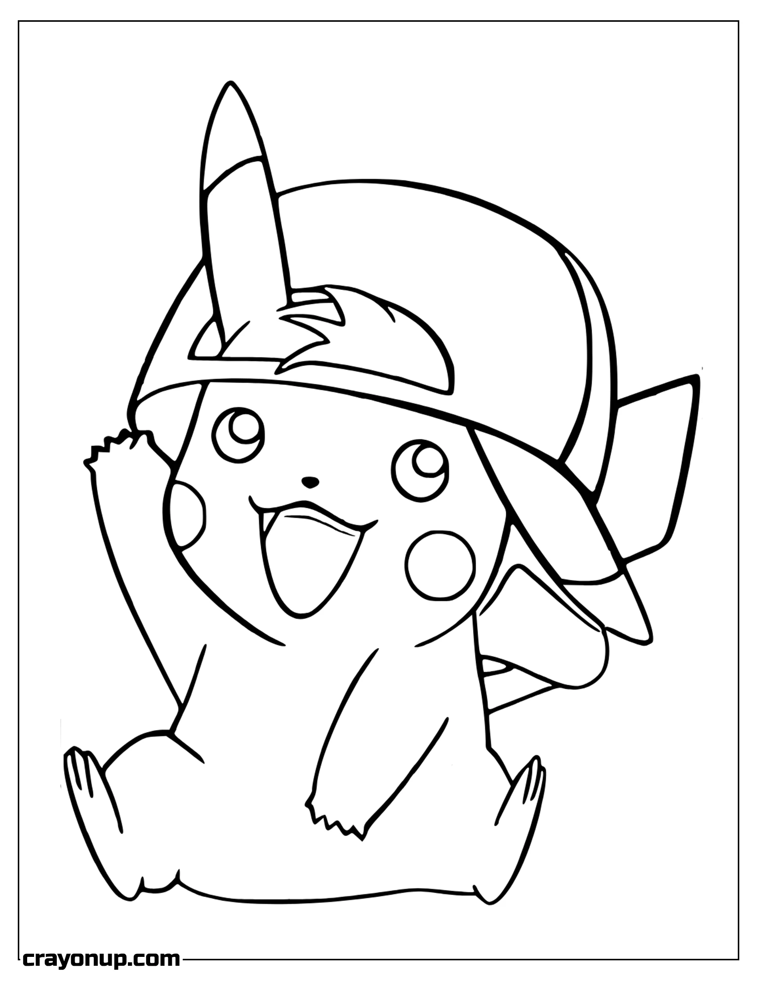 Coloring Page of Happy Pikachu Character Hand Wave Coloring Page
