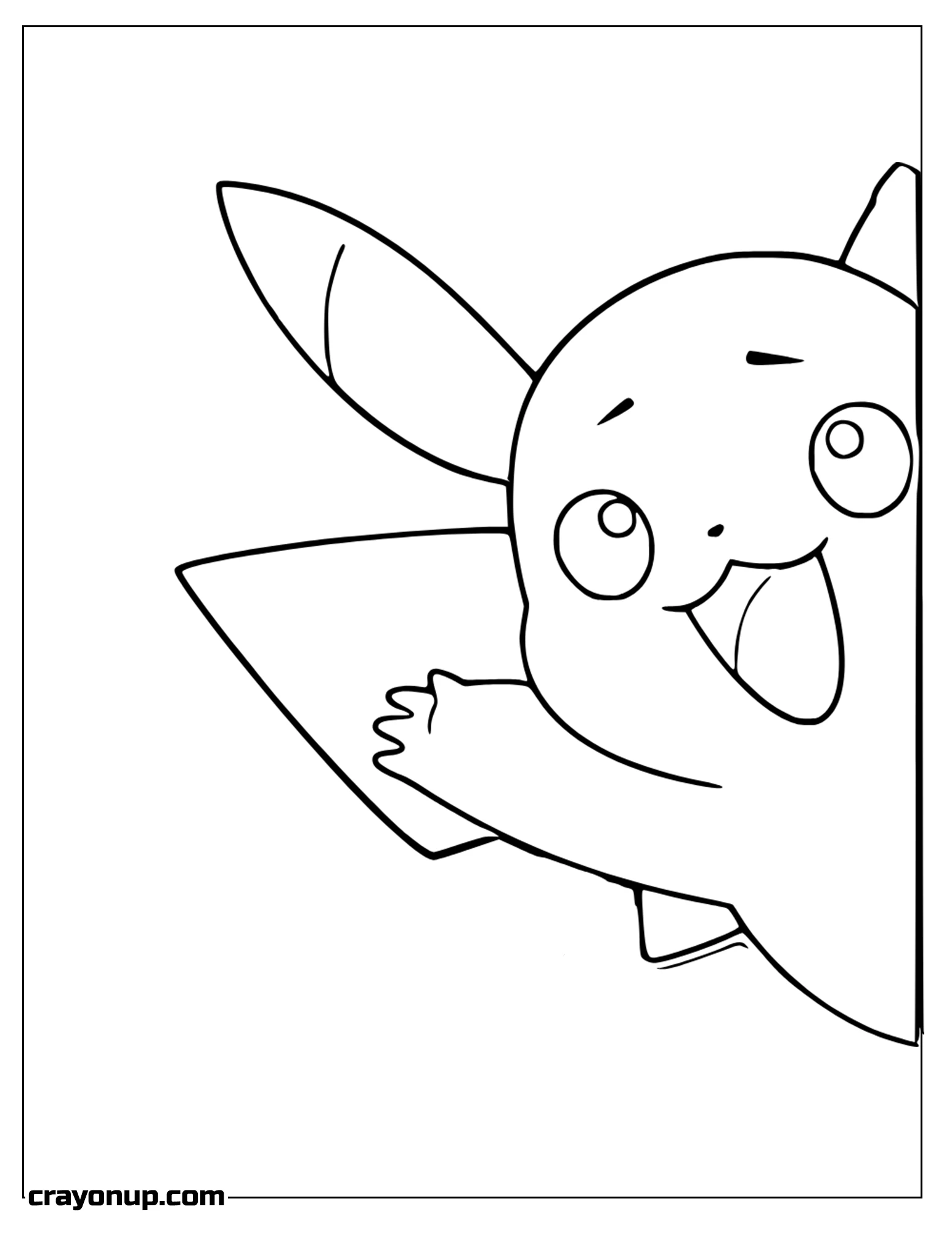 Coloring Page of Happy Pikachu Character Hand Wave to Color