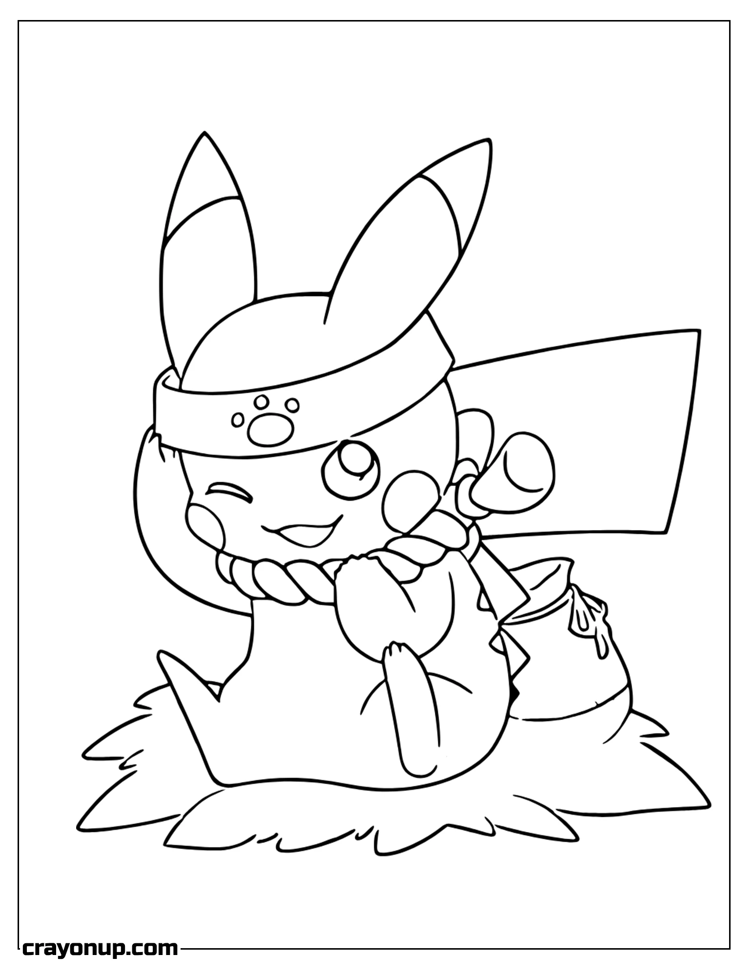 Coloring Page of Happy Pikachu Character to Color