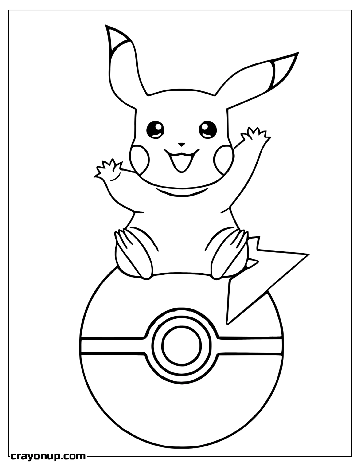 Coloring Page of Happy Pikachu setting in Poke Ball to Color