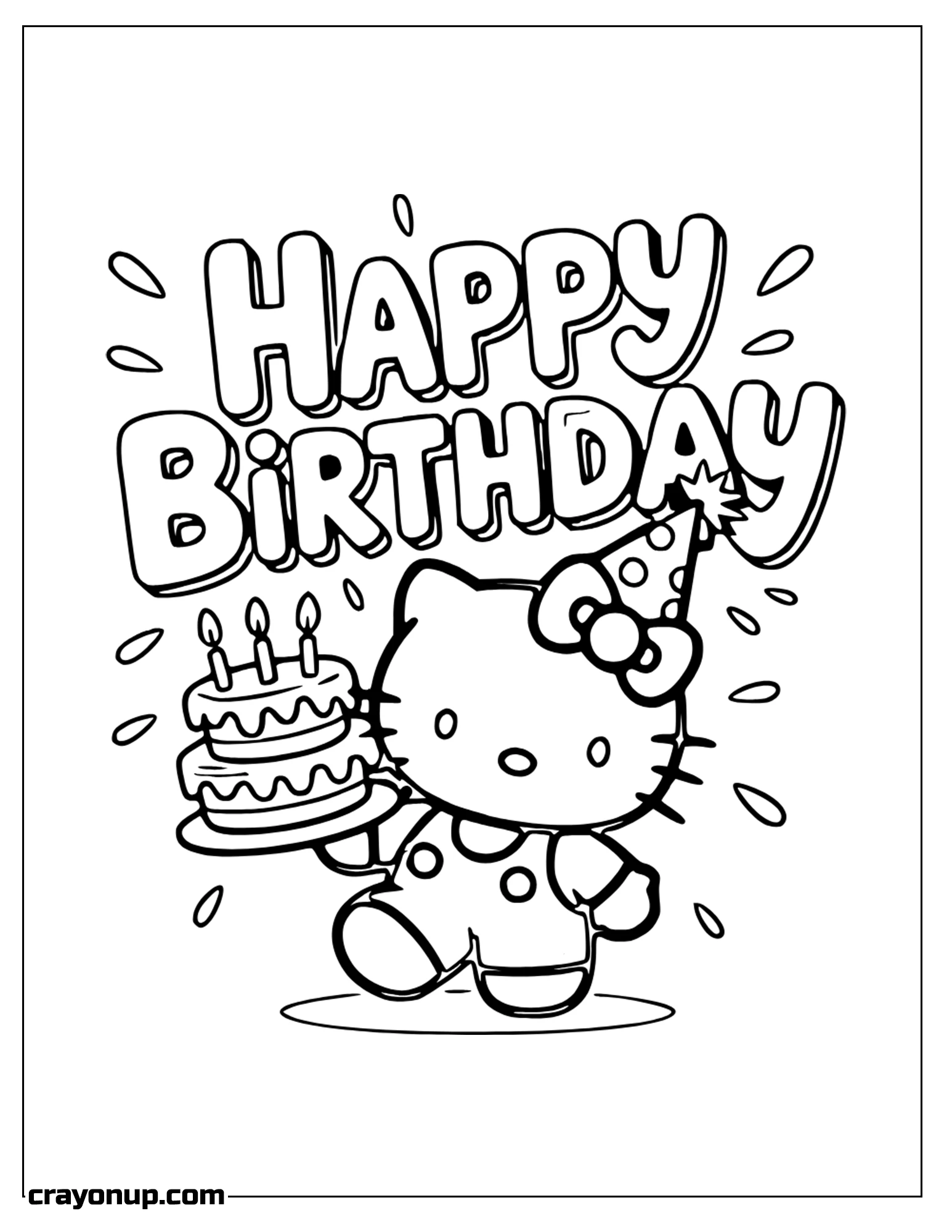 Coloring Page of Hello Kitty Birthday Card Coloring Pages