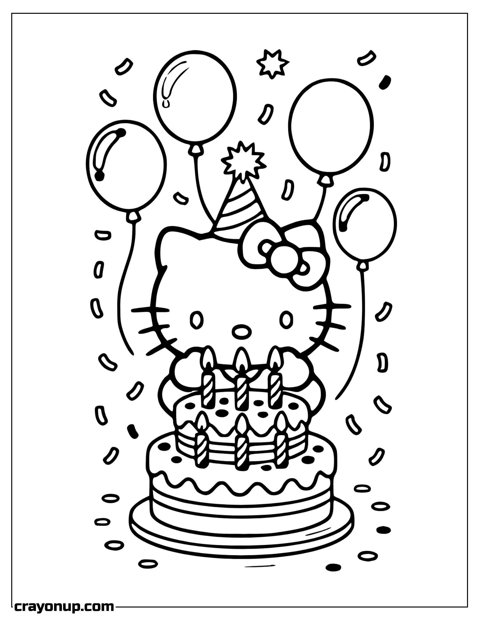 Coloring Page of Hello Kitty Birthday Card Coloring Sheet