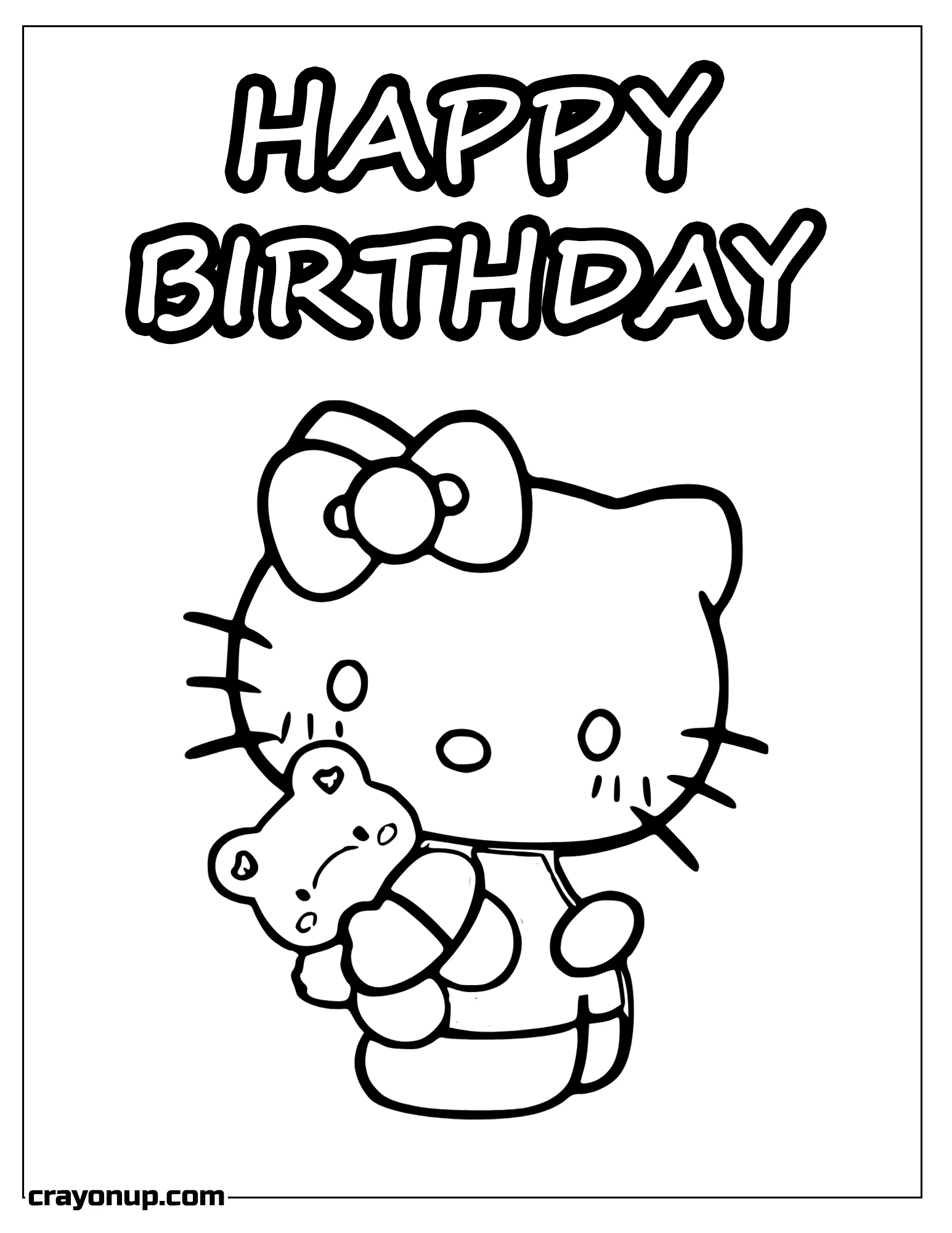 Coloring Page of Hello Kitty with Little Bear Toy Birthday Card Coloring Sheet