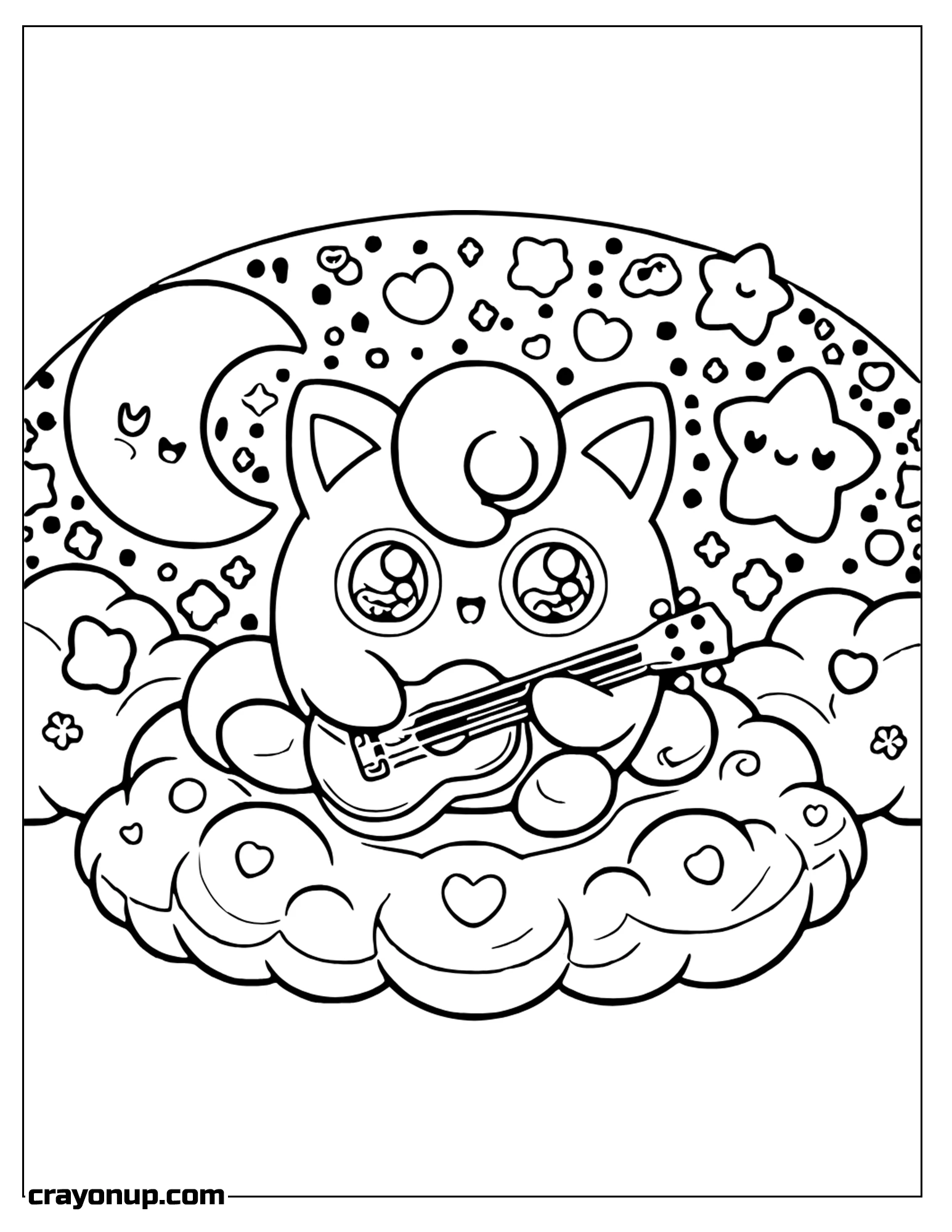 Coloring Page of Jigglypuff Setting in cloud Plying Guitar Coloring Sheet