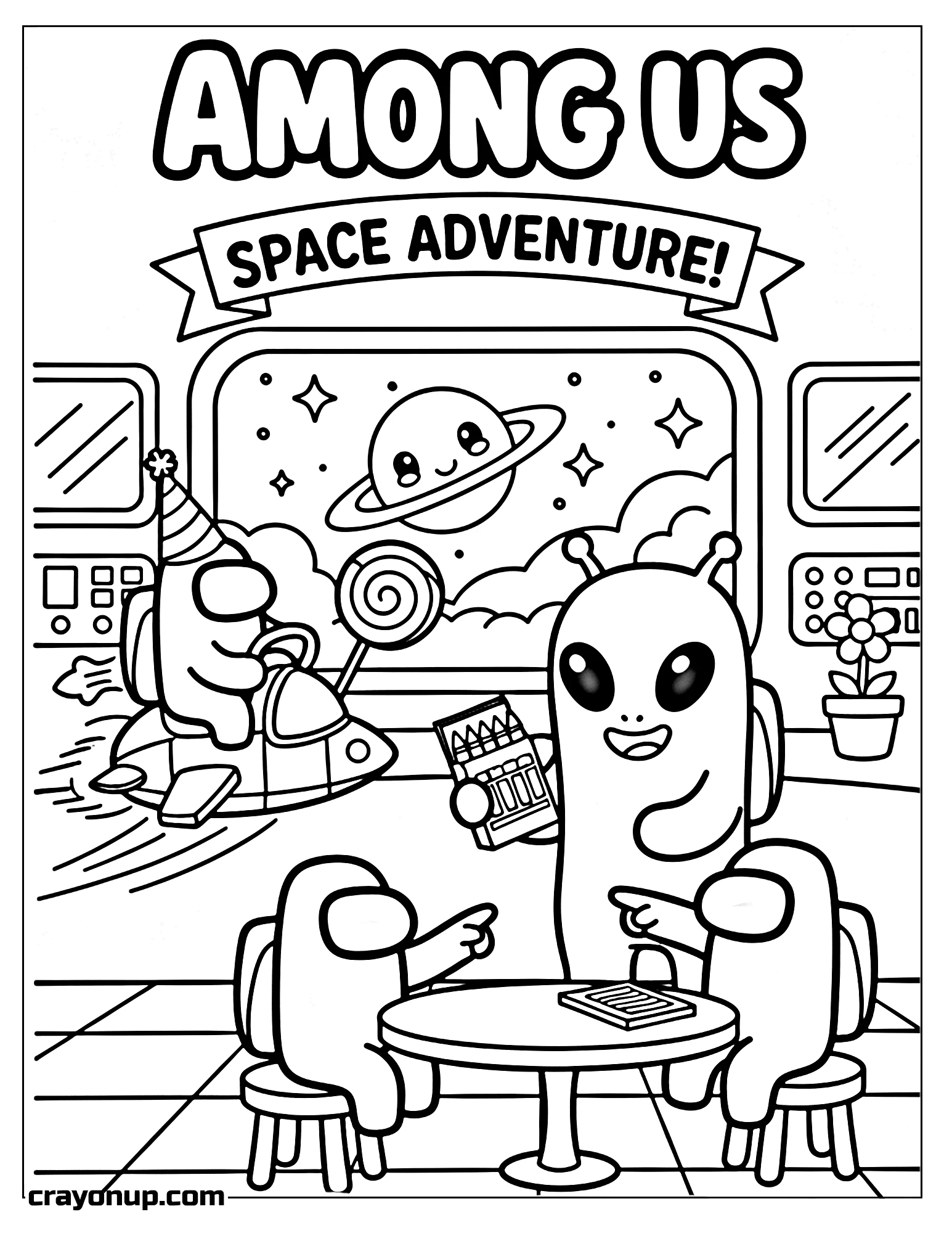 Coloring Page of Kawaii Among Us Coloring Sheet for Kids