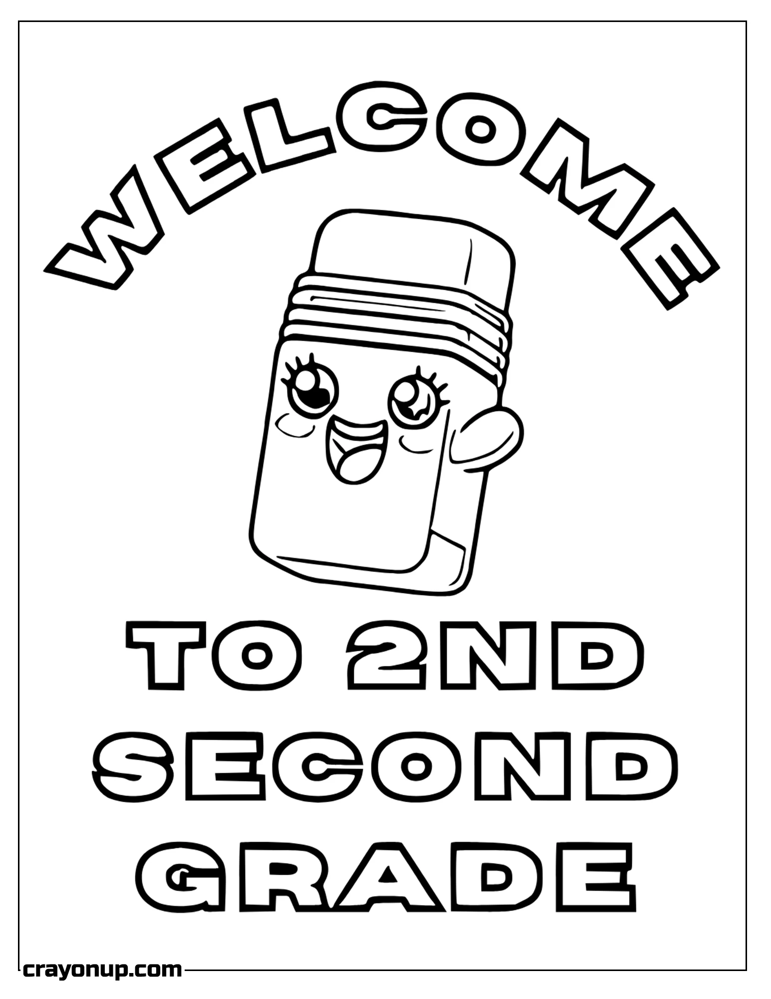omyy Coloring Page of Kawaii Baby Eraser Welcome to Second Grade to Color