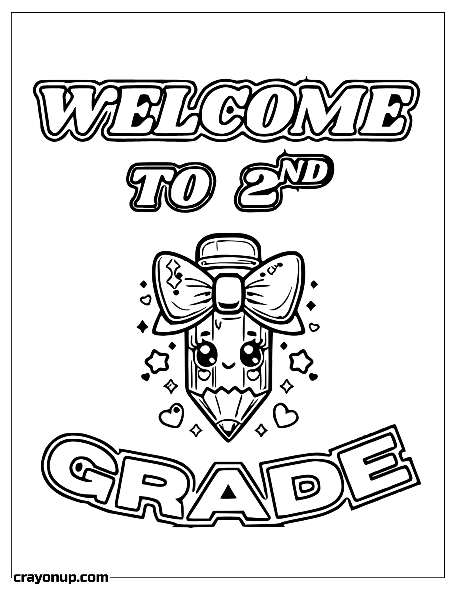 omyy Coloring Page of Kawaii Baby Pencil Welcome to Second Grade Coloring Page