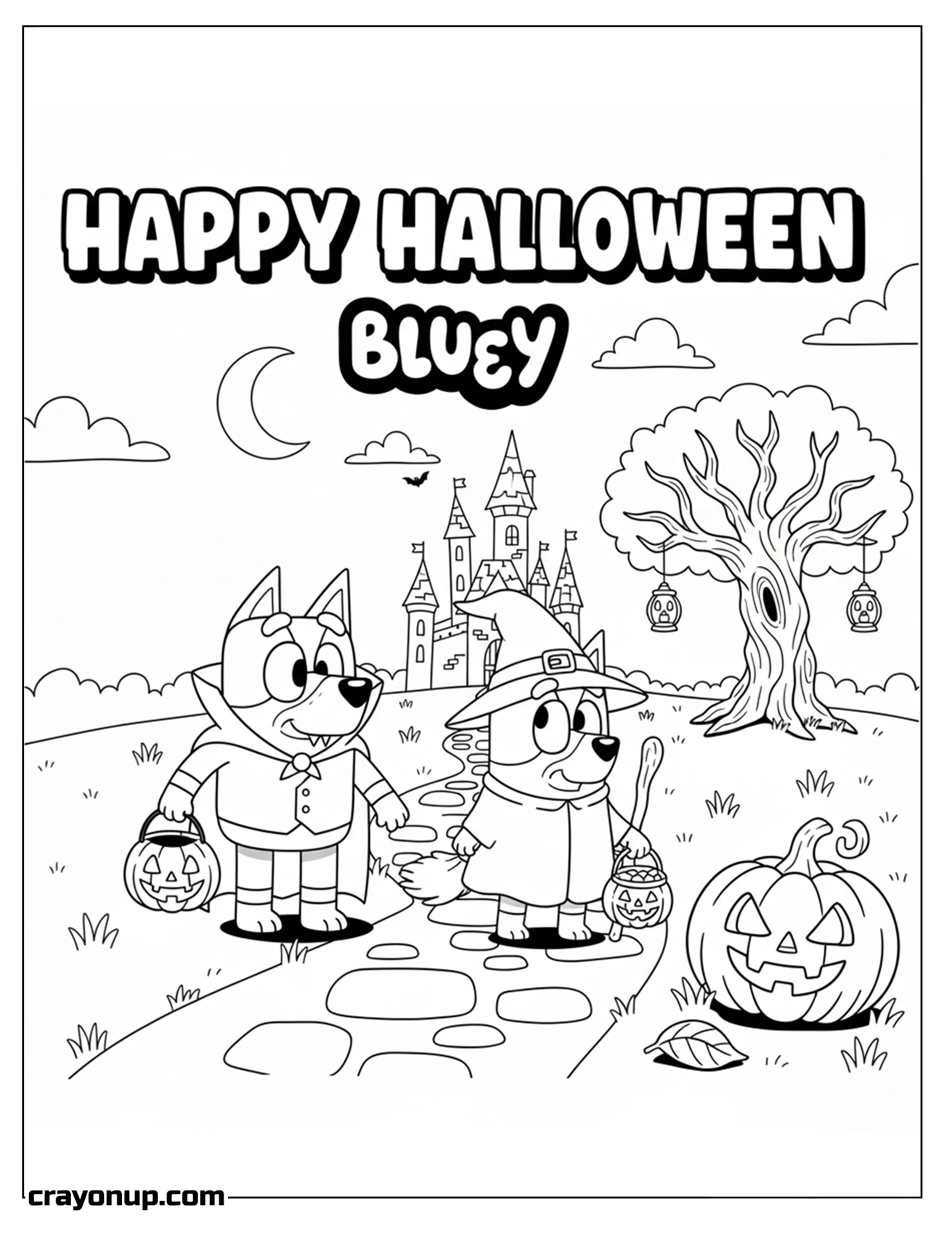 Coloring Page of Kawaii Bluey Halloween Coloring Page PDF