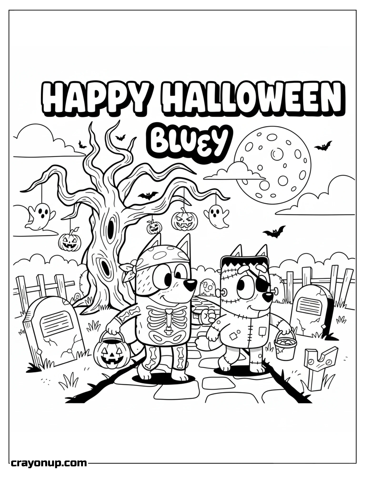 Coloring Page of Kawaii Bluey Halloween Coloring Sheet for Kids