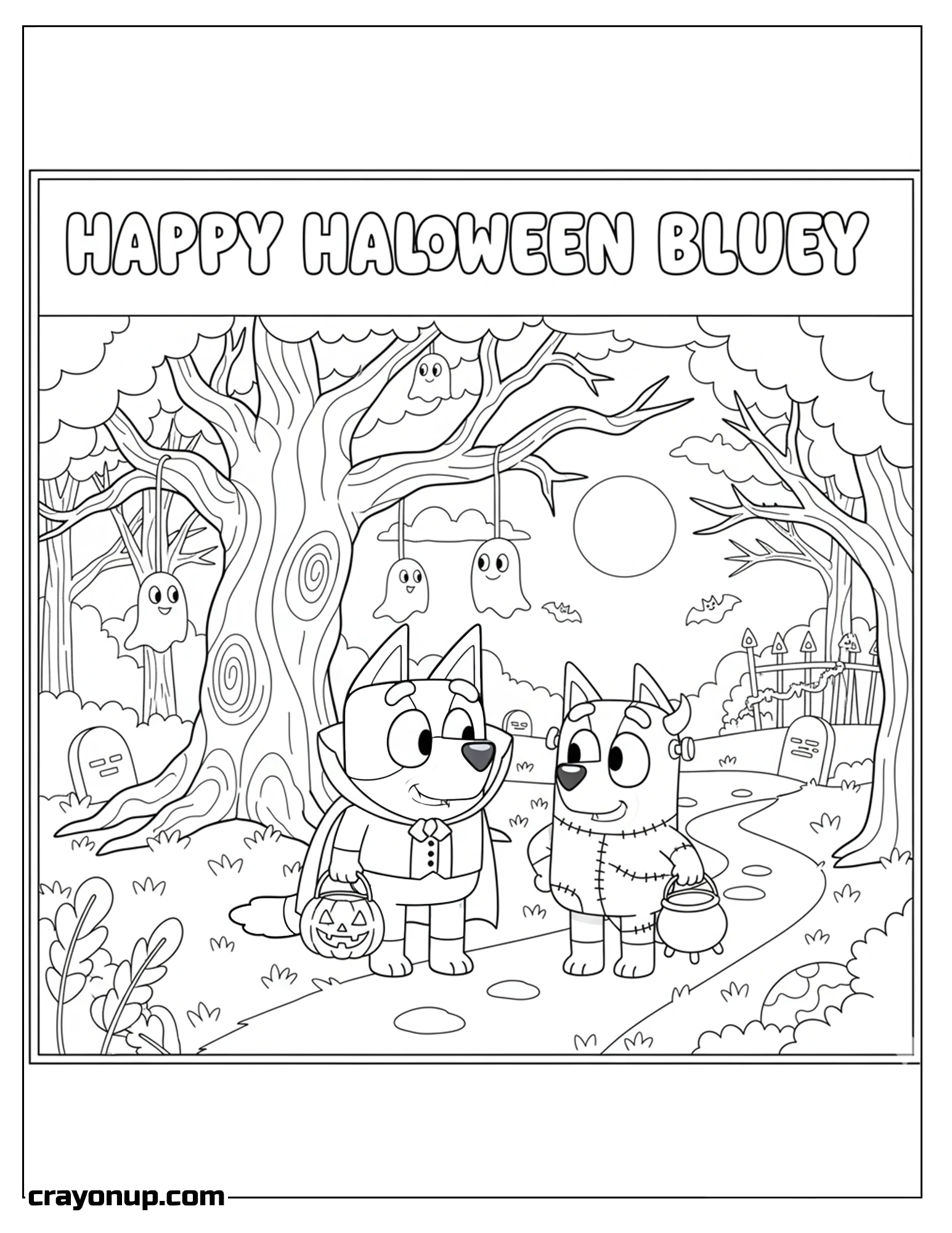 Coloring Page of Kawaii Bluey Halloween Printable Coloring Page