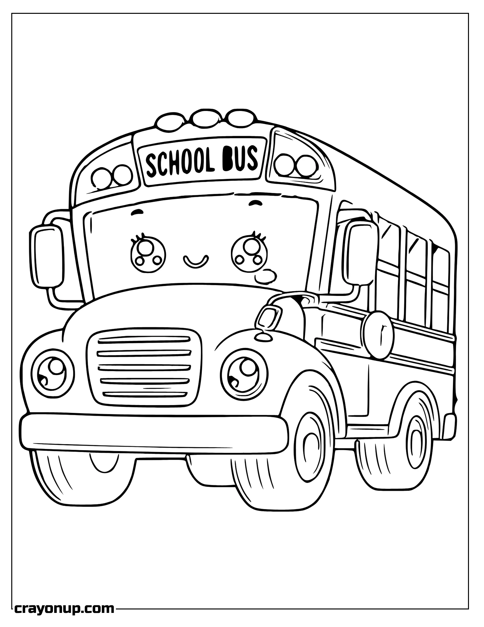 omyy Coloring Page of Kawaii Bus with cut Smiley Face