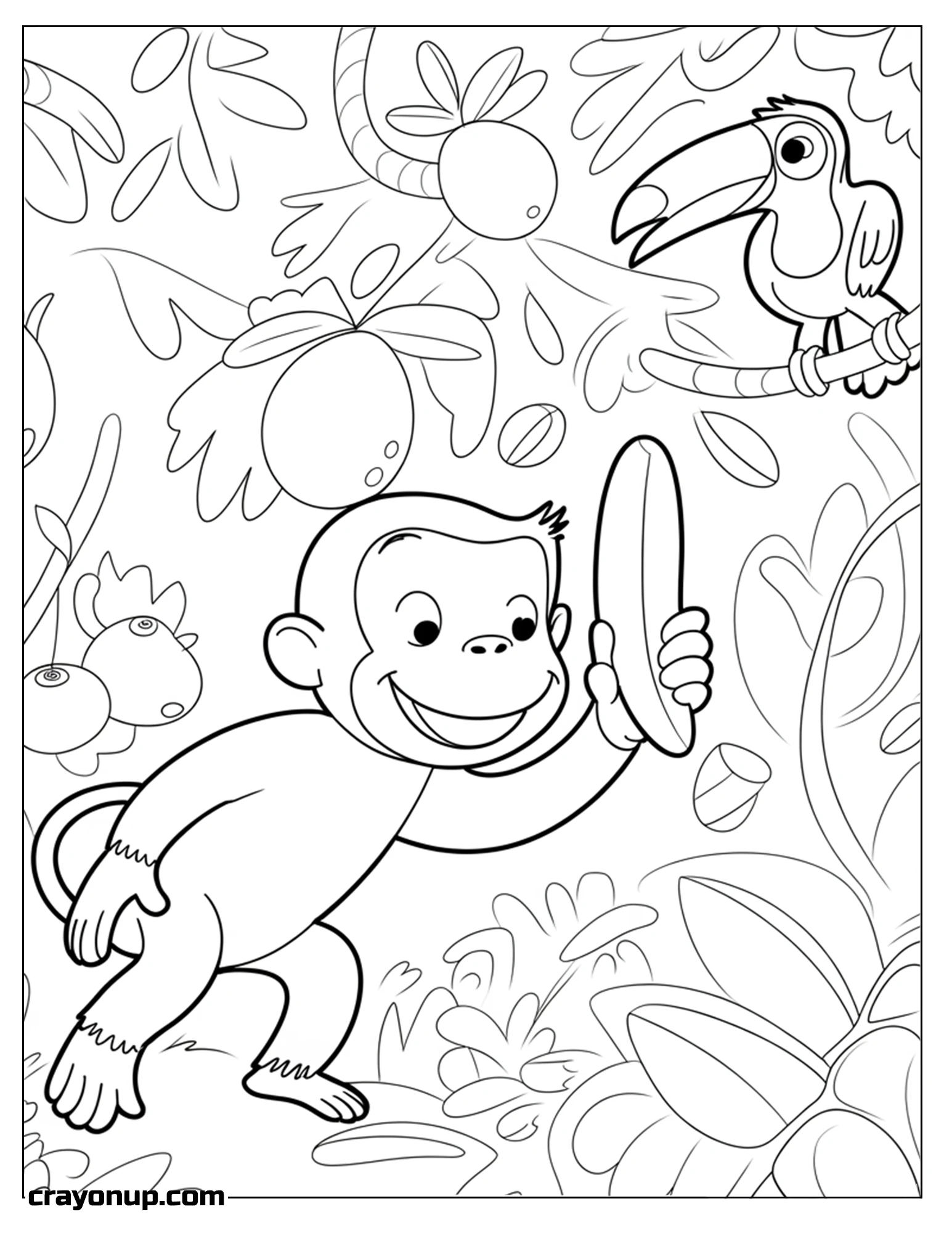 Coloring Page of Kawaii Curious George Adorable Coloring Page