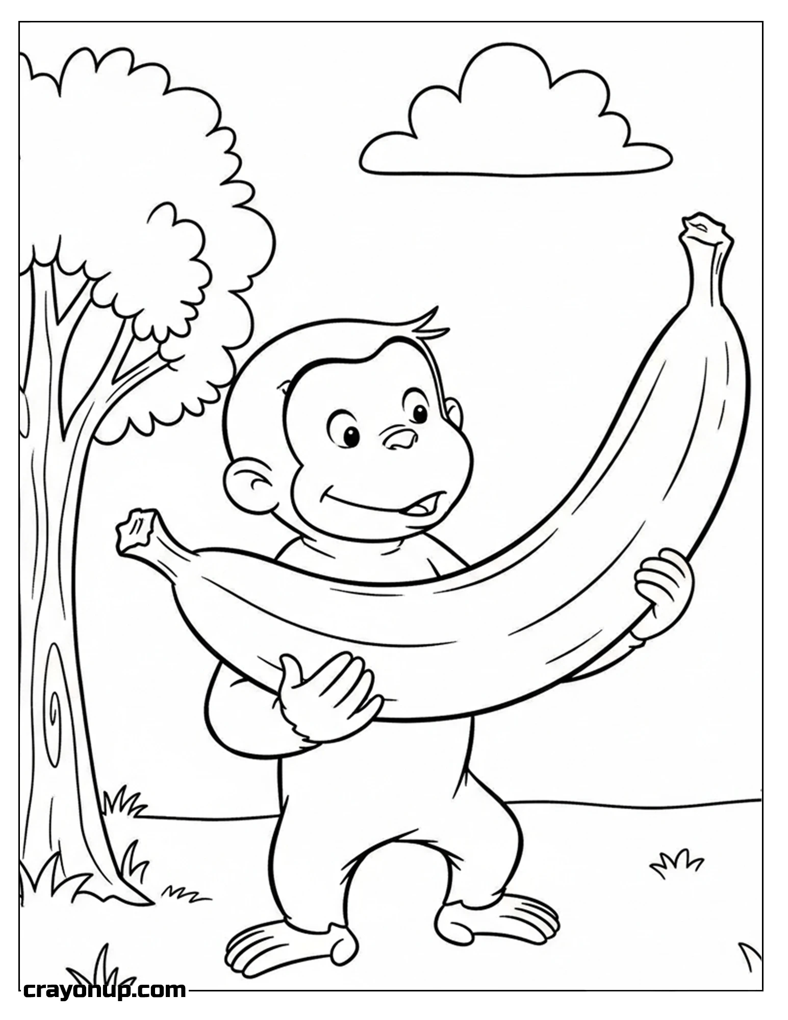 Coloring Page of Kawaii Curious George Easy Coloring Page