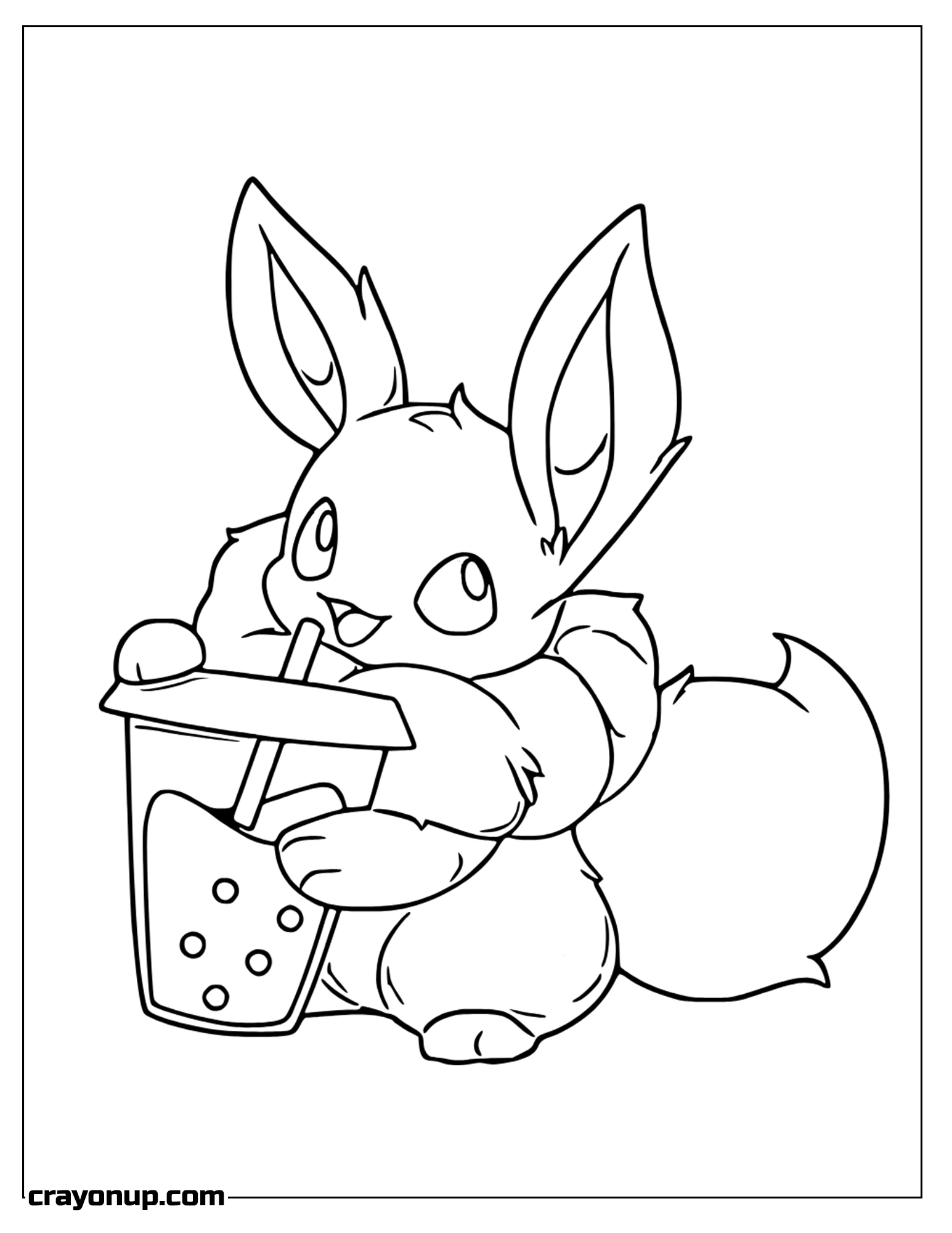 Coloring Page of Kawaii Cut Eevee Pokemon Character Drinking To Color