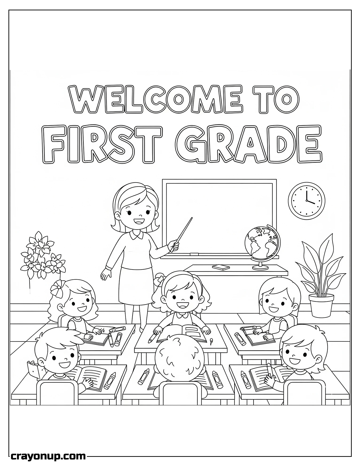 Coloring Page of Kawaii First Grade Coloring Sheet for Kids