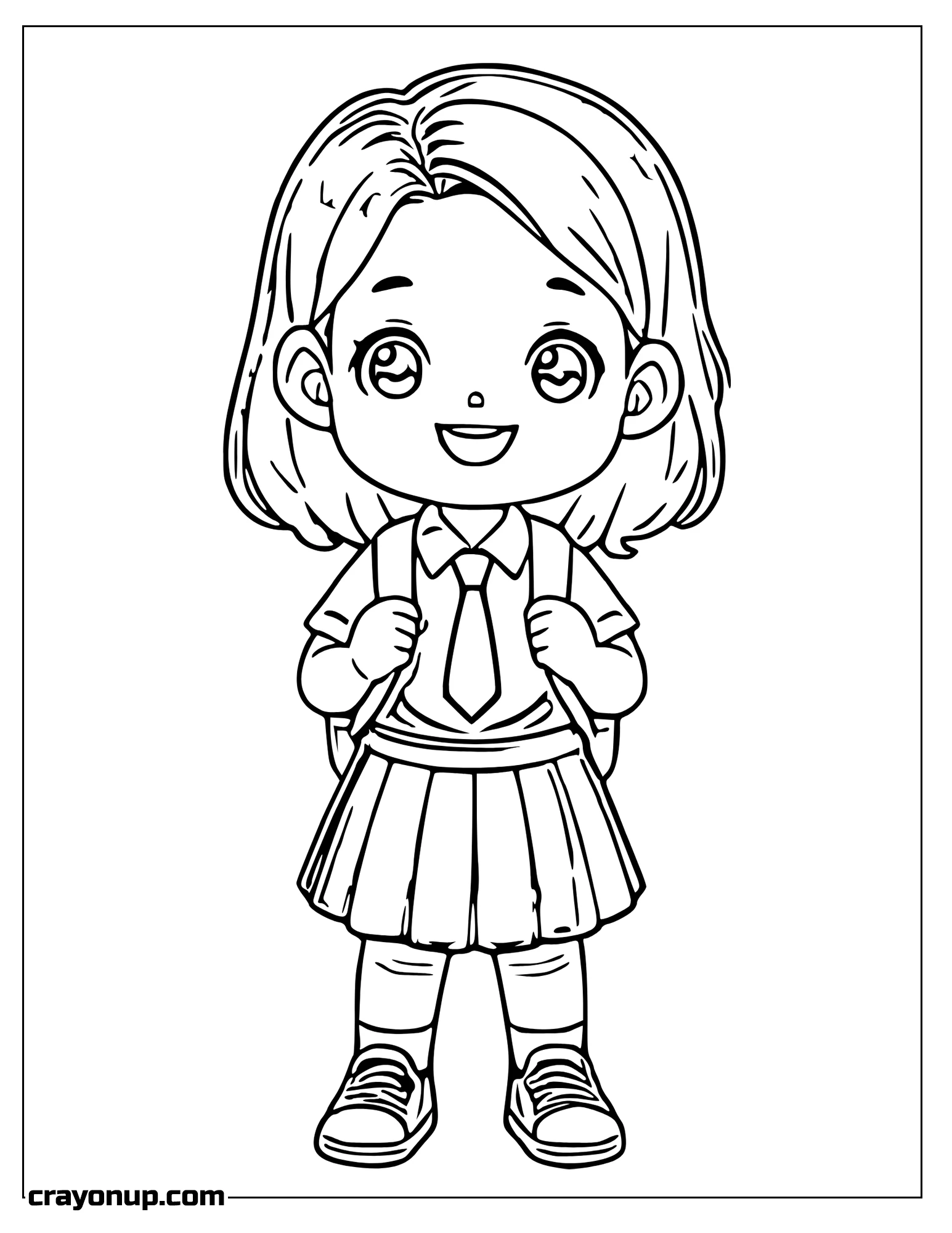 omyy Coloring Page of Kawaii Girl with with Uniform and backpack