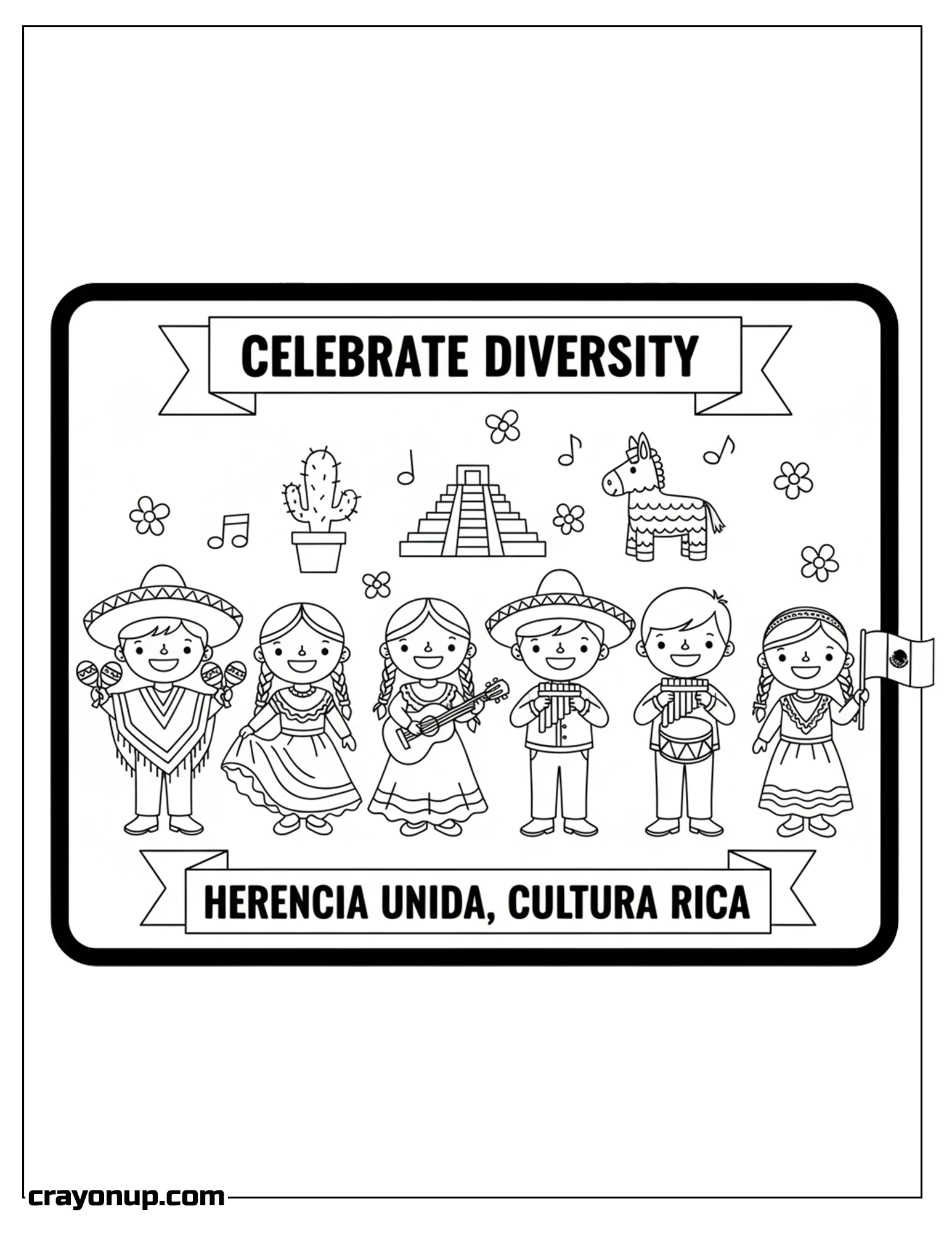 Coloring Page of Kawaii Hispanic Heritage Month Coloring Sheet Printable