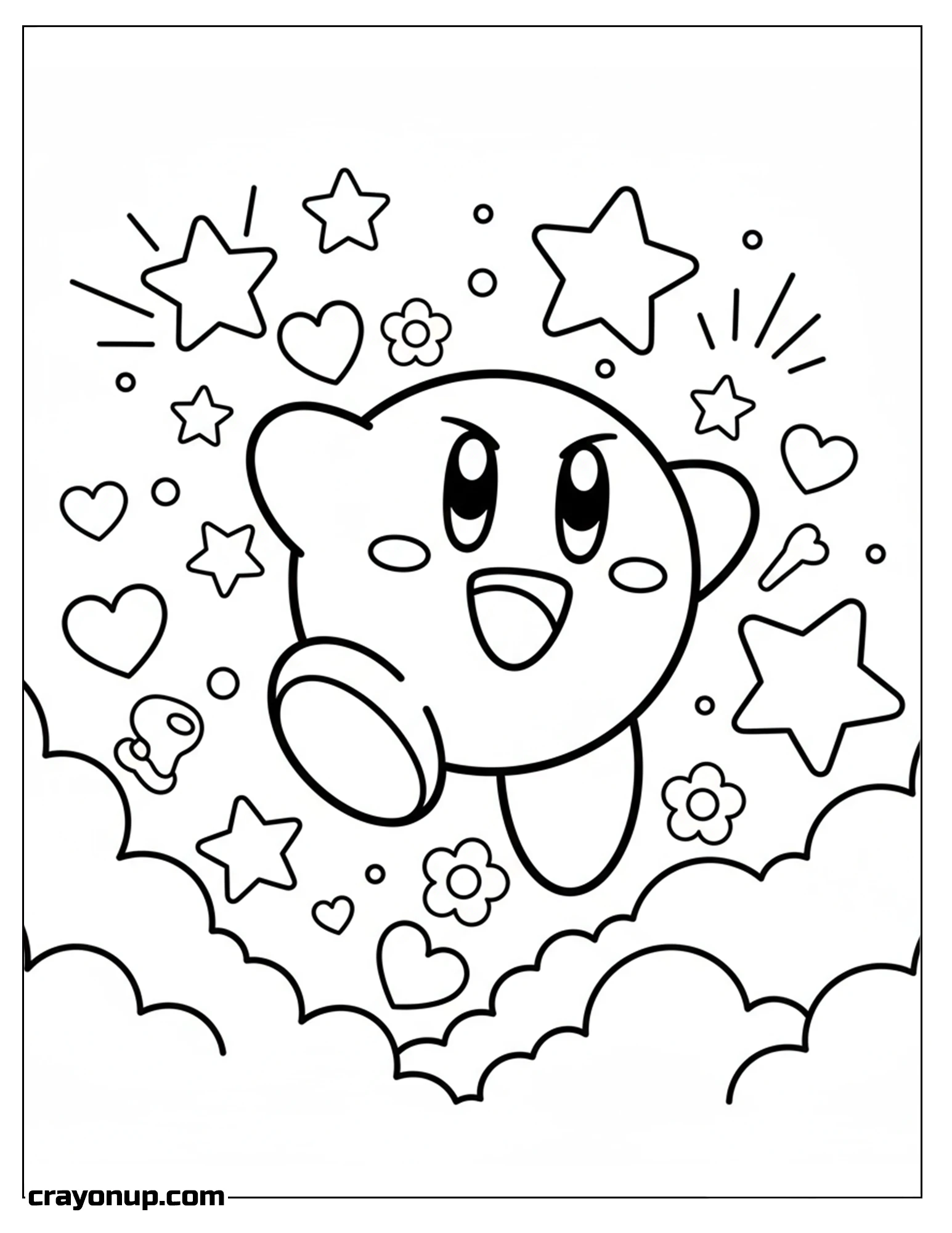 Coloring Page of Kawaii Kirby Coloring Sheet for Kids
