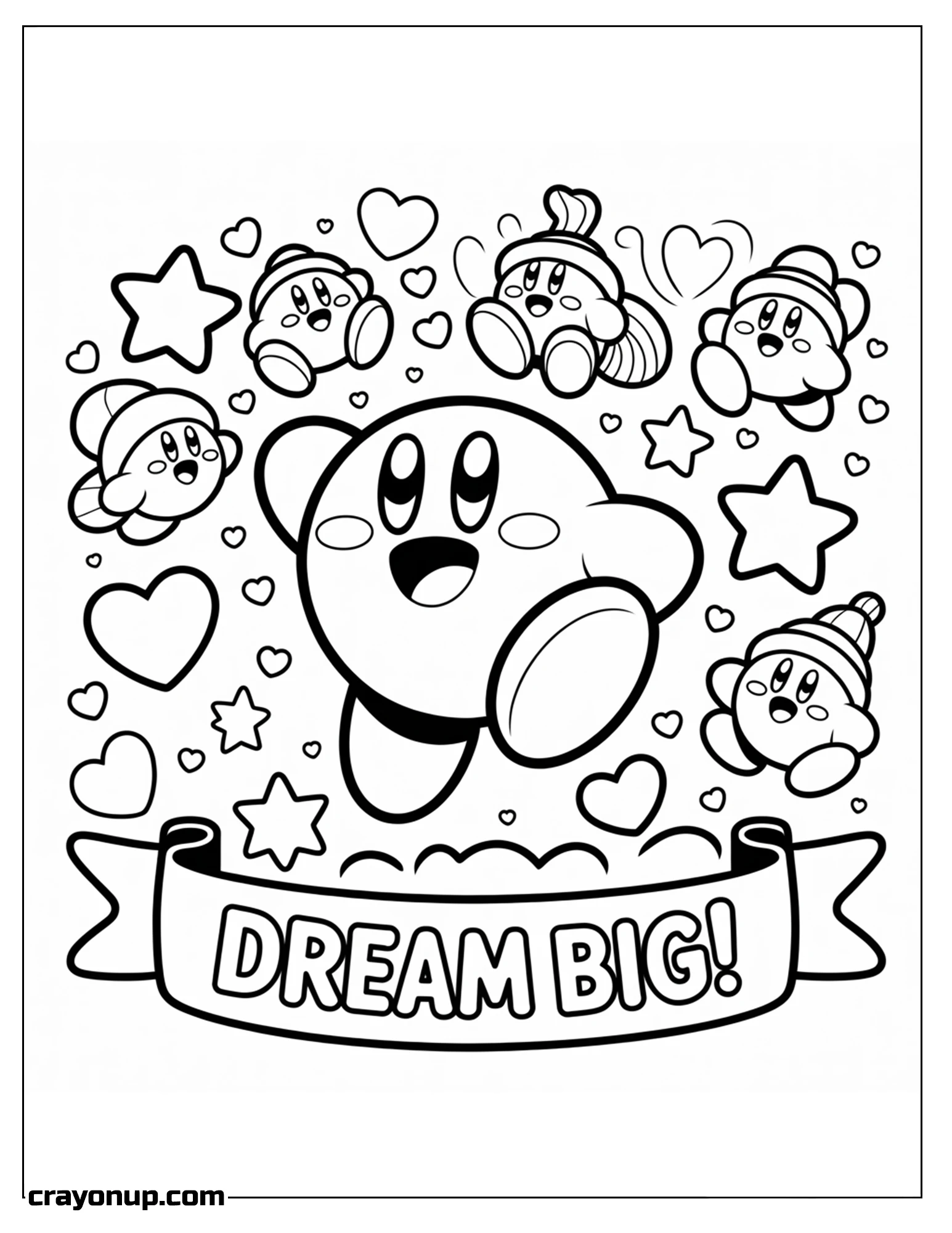 Coloring Page of Kawaii Kirby Easy Coloring Page
