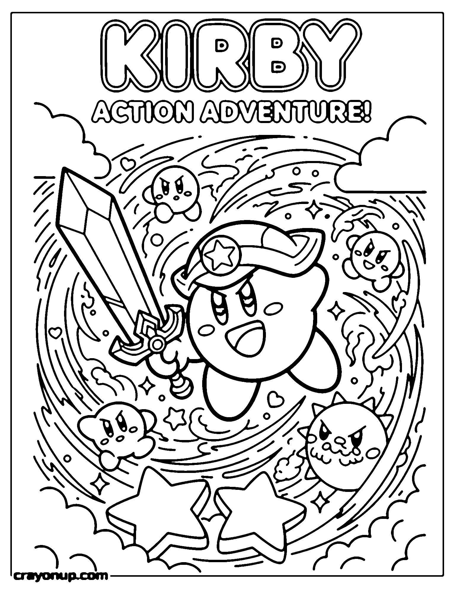 Coloring Page of Kawaii Kirby Printable Coloring Sheet