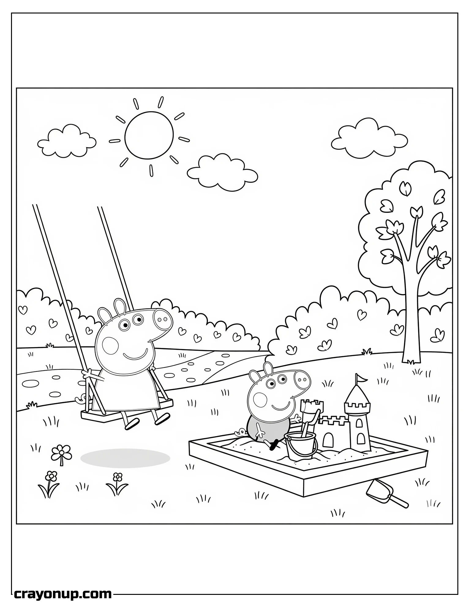 Coloring Page of Kawaii Peppa Pig Printable Coloring Sheet
