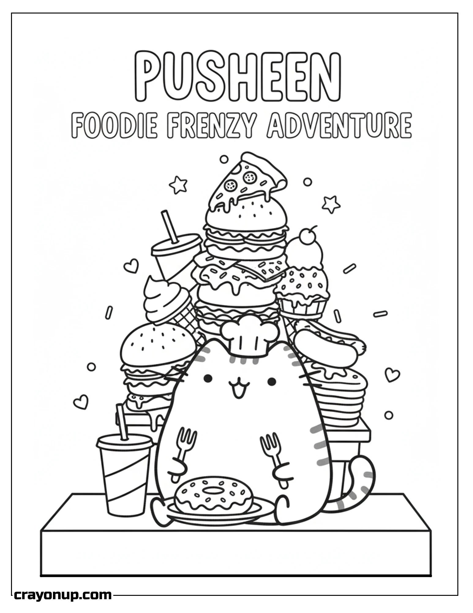 Coloring Page of Kawaii Pusheen foodie Frenzy Adventure Printable Coloring Sheet