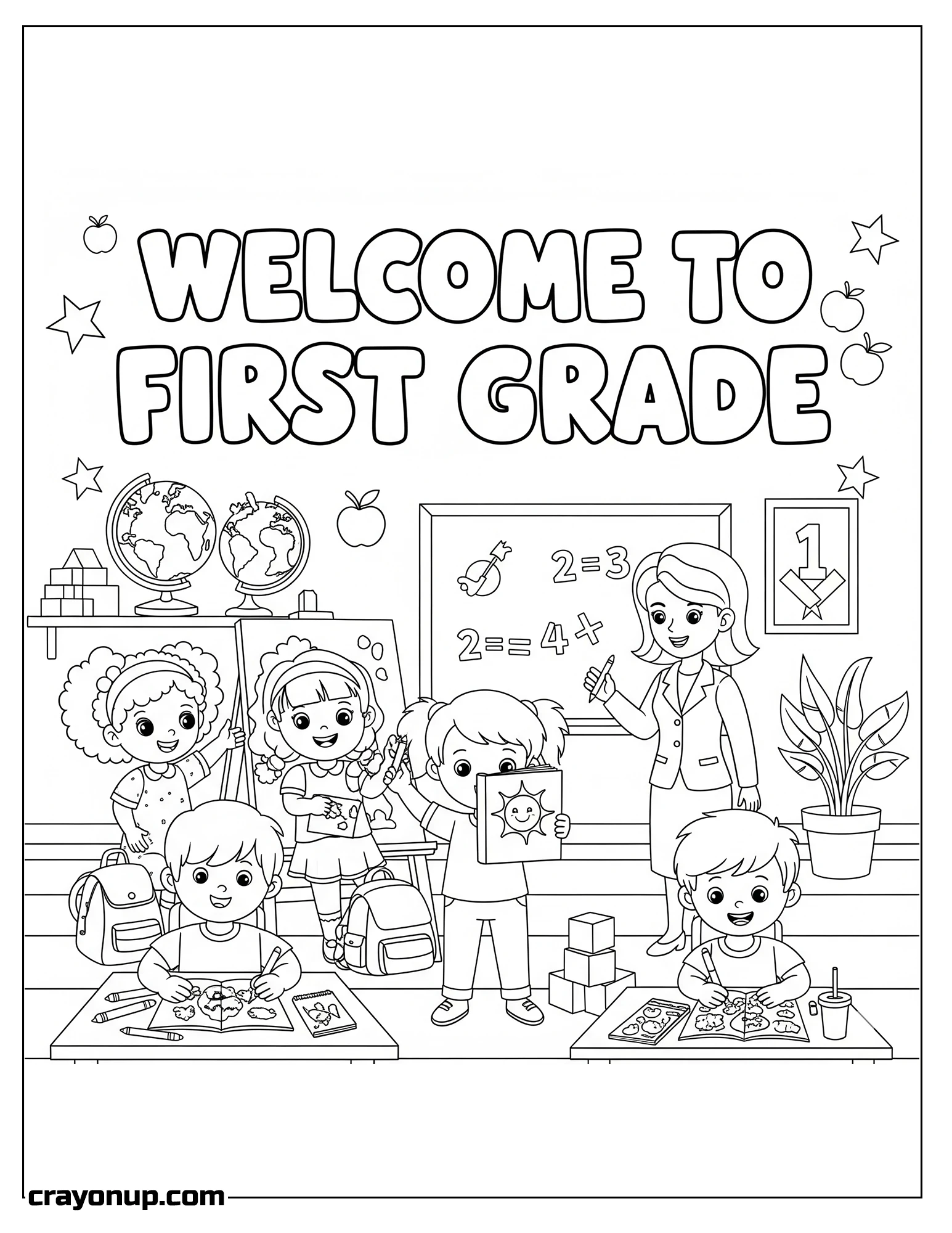 Coloring Page of Kawaii Welcome to First Grade Coloring Sheet