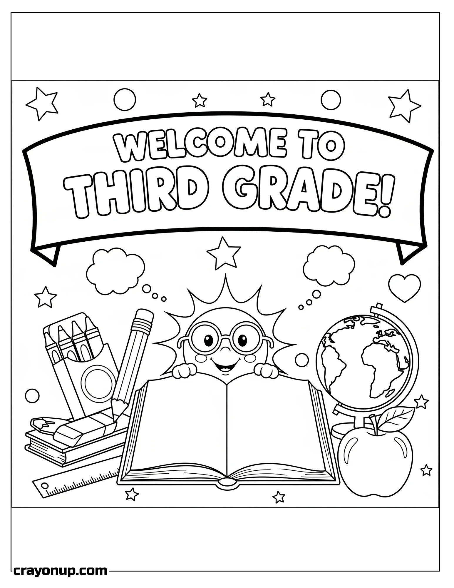 Coloring Page of Kawaii Welcome to Third Grade Coloring Sheet