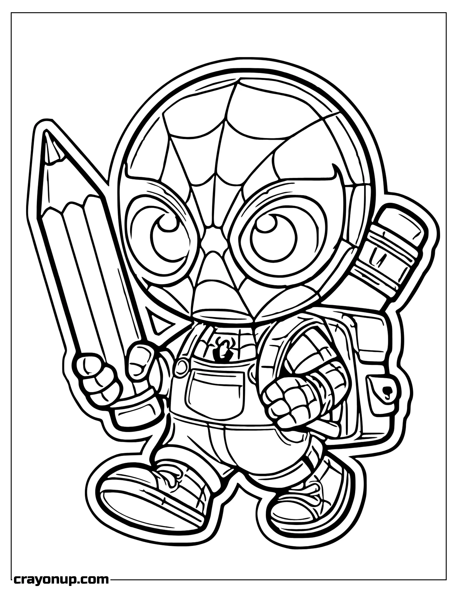 omyy Coloring Page of Little Spiderman with School outfit holding pencil