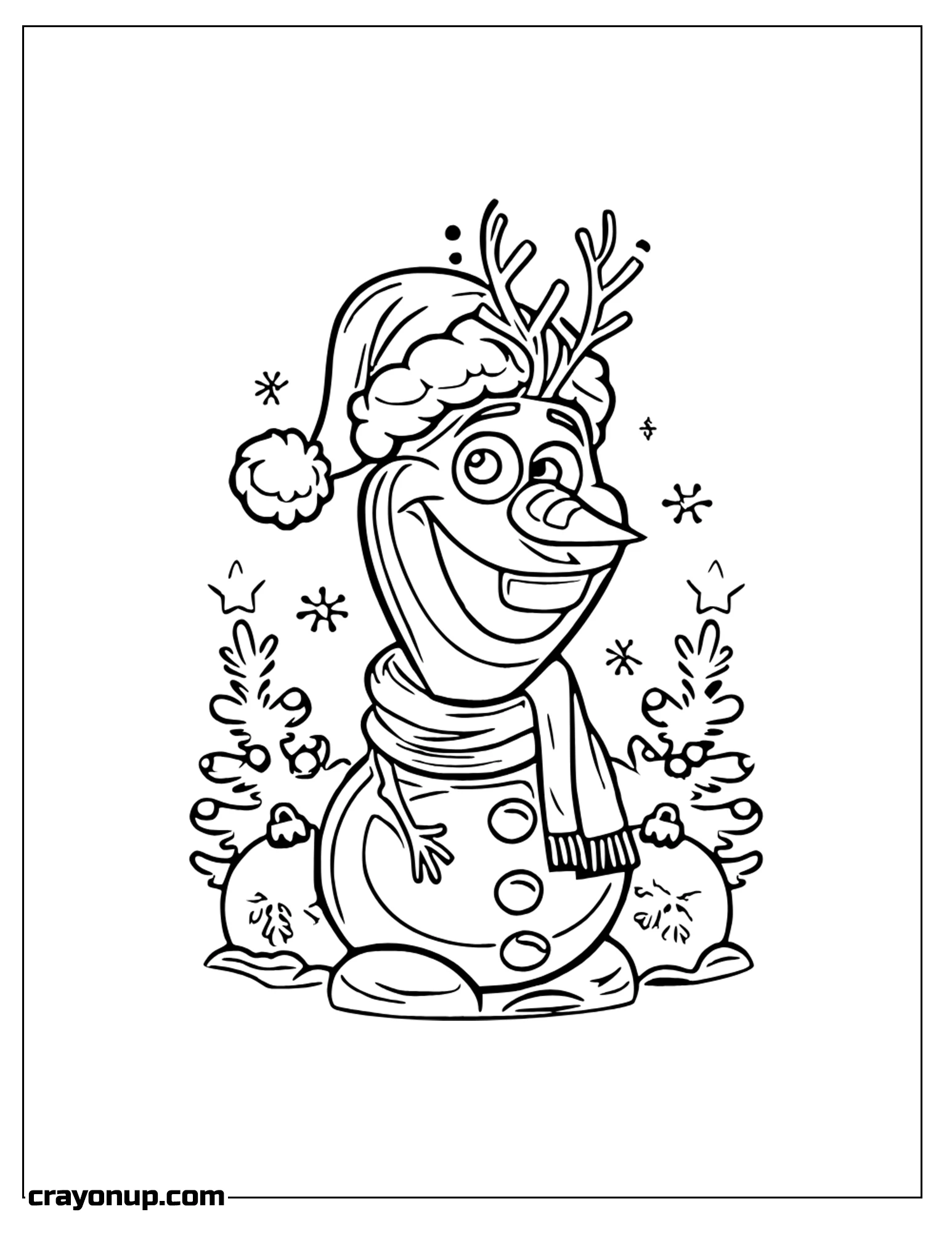 omyy Coloring Page of Olaf Snowman Wearing Christmas Clothes