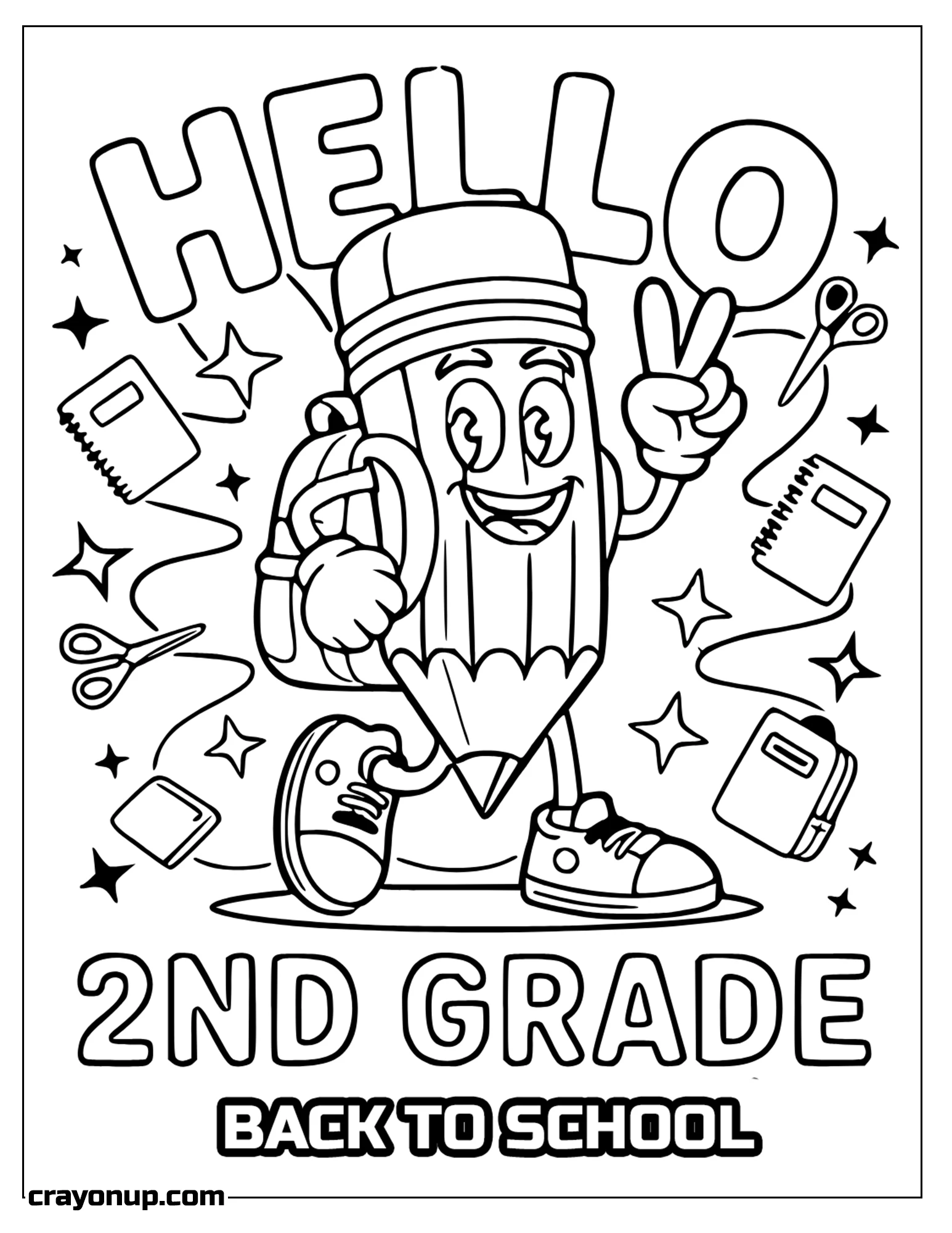 omyy Coloring Page of Pencil Wearing Backpack Welcome to Second Grade Coloring Sheet