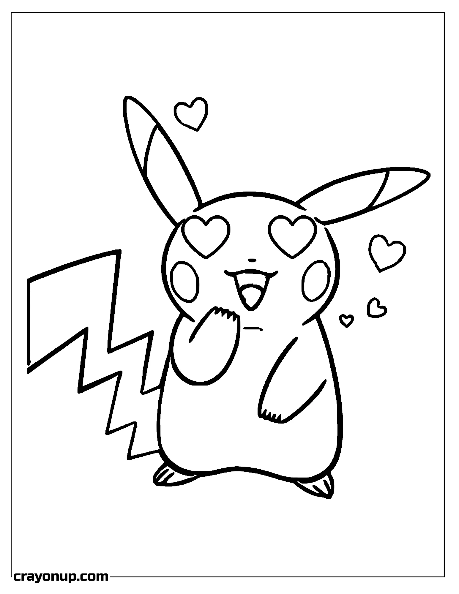 Coloring Page of Pikachu Character in Love Coloring Sheet