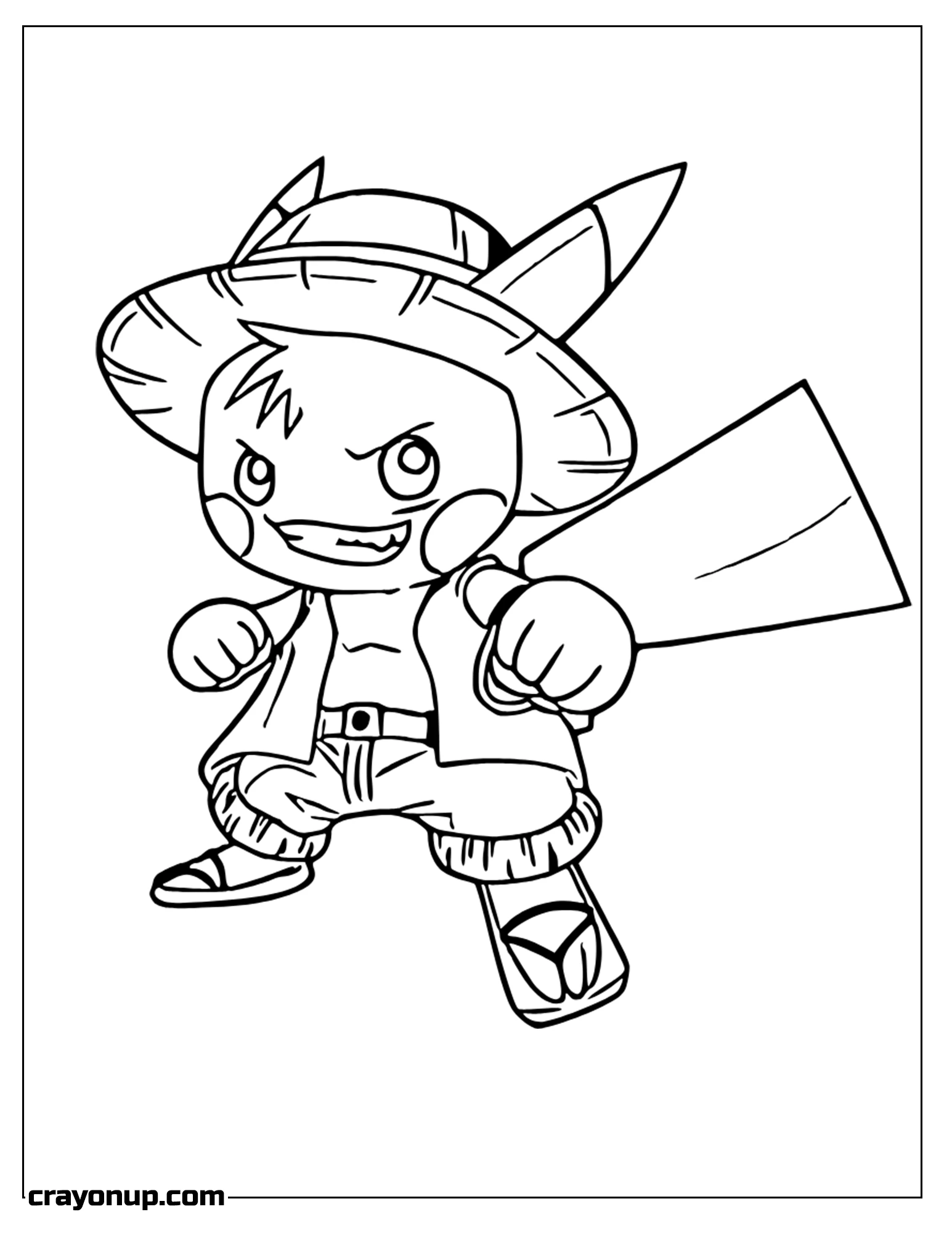 Coloring Page of Pikachu in One Piece Costplay To Color