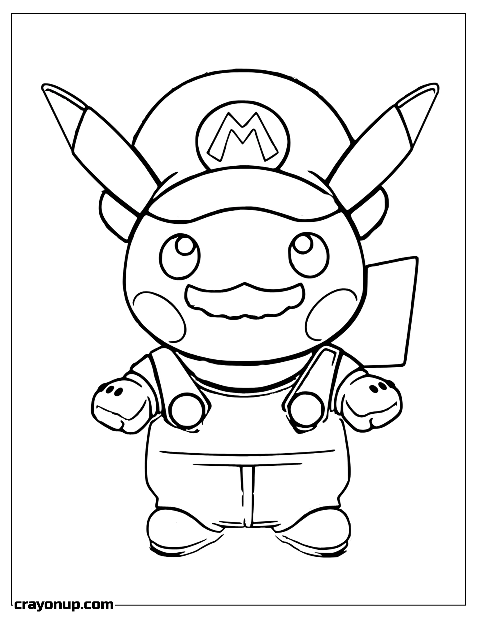 Coloring Page of Pikachu in Super Mario Costplay Coloring Sheet