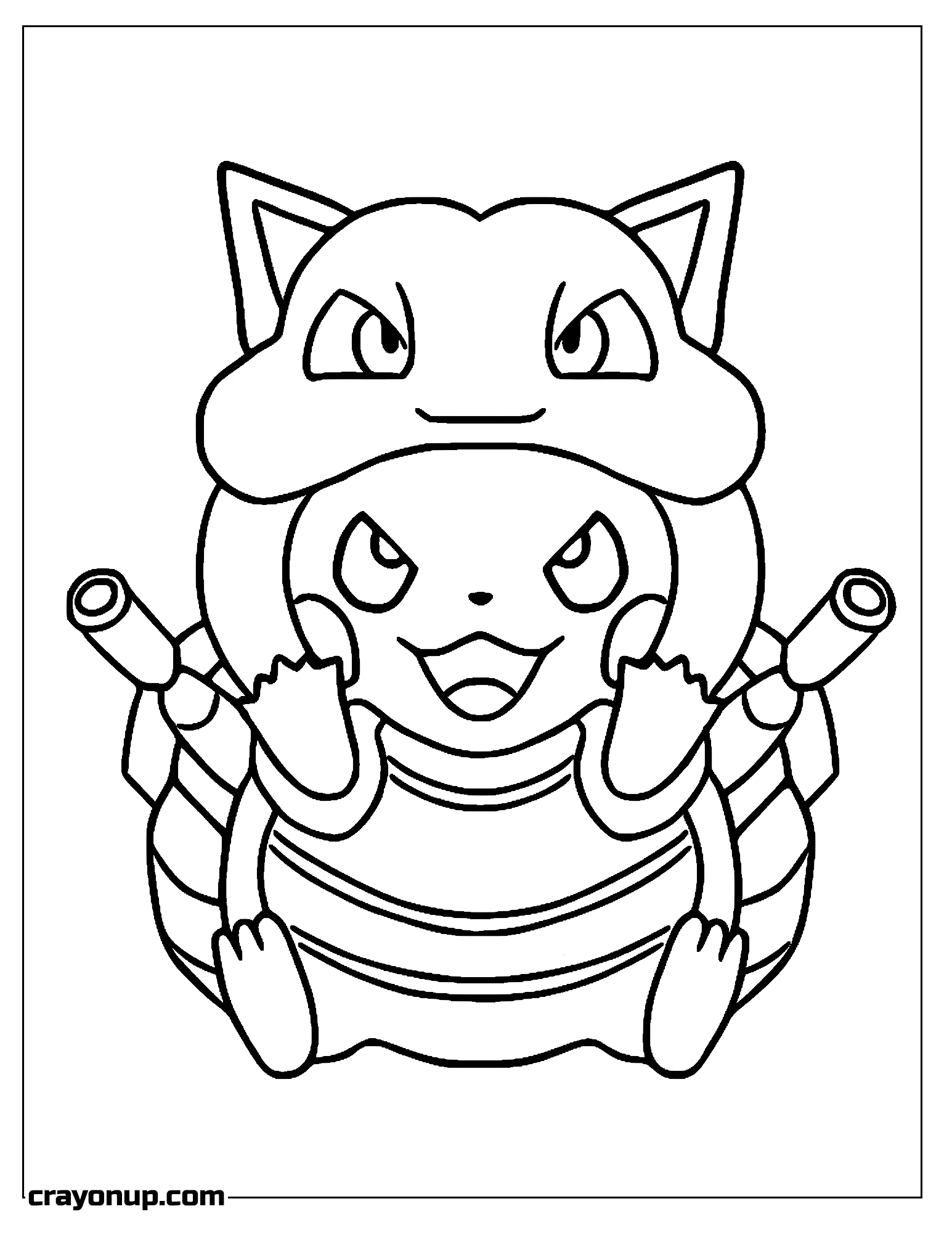 Coloring Page of Pikachu Wearing Blastoise Character Suite Printable Coloring Sheet