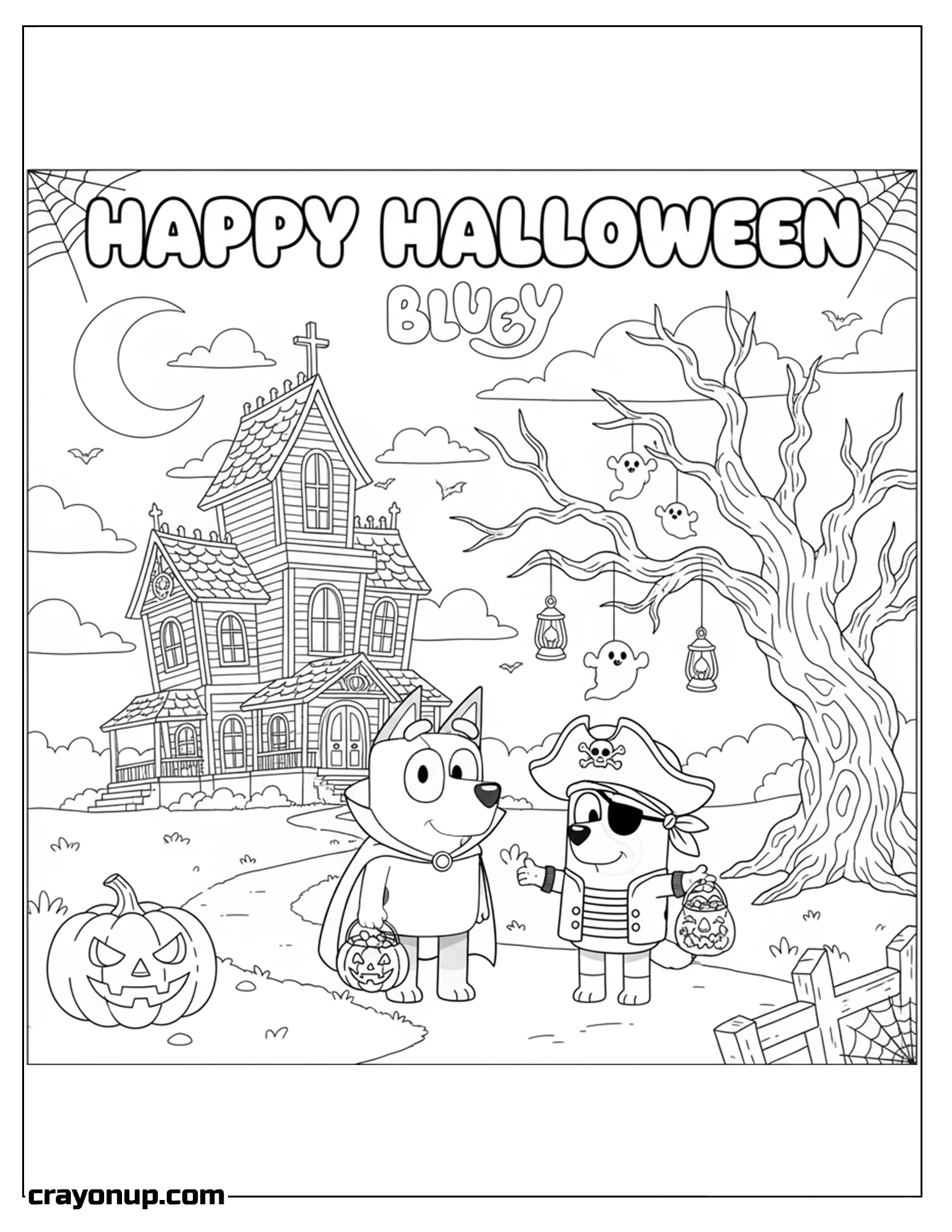 Coloring Page of Printable Bluey Halloween Coloring Sheet for Kids