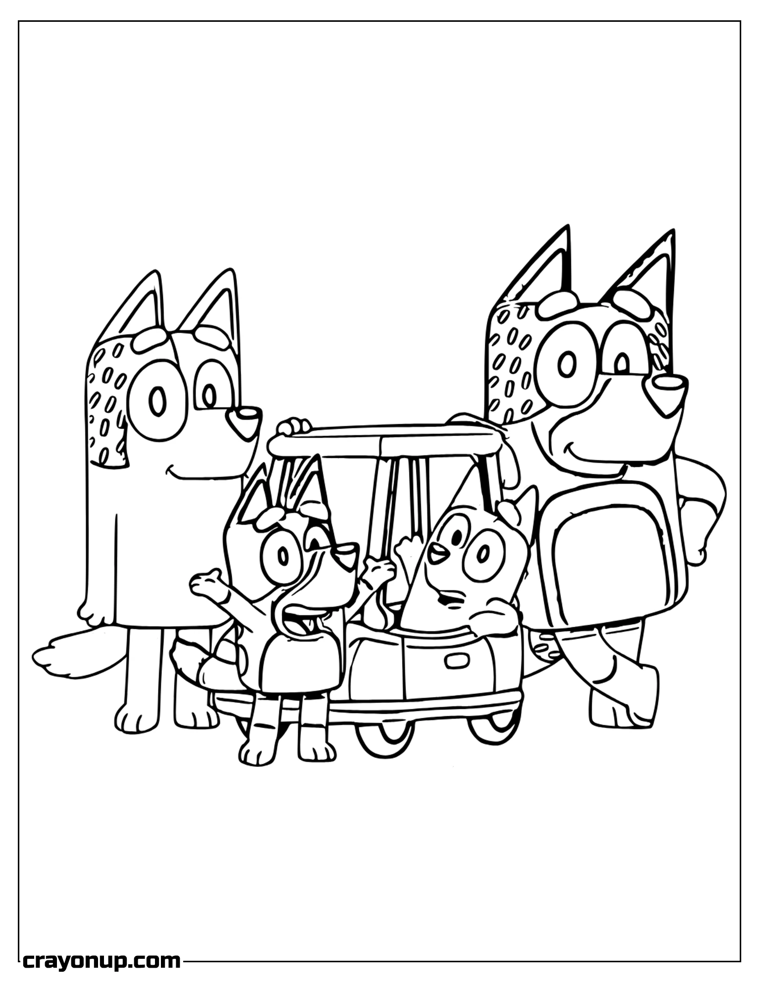 Coloring Page of Printable Cute Bluey with his Family Coloring Sheet
