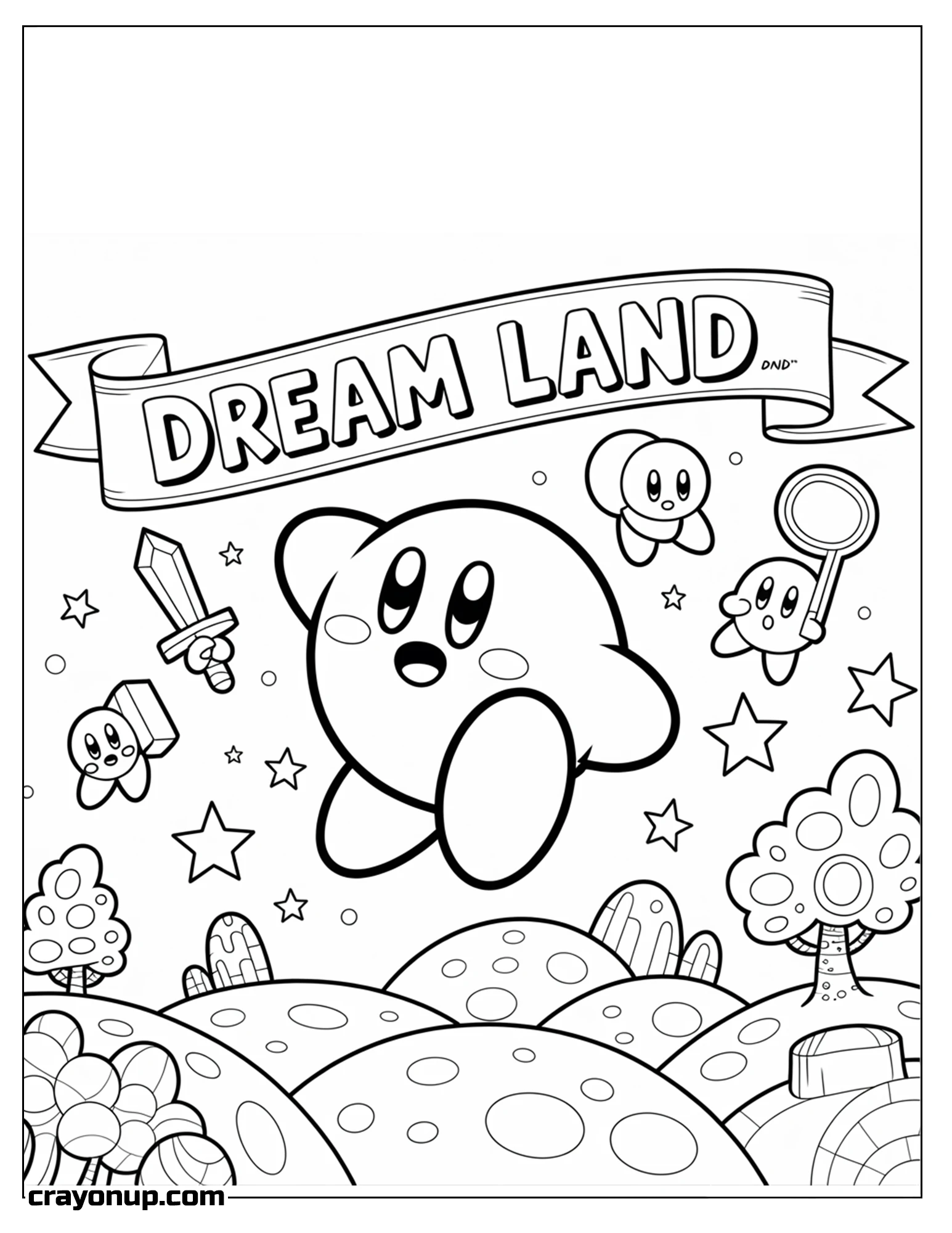 Coloring Page of Printable Cute Kirby Coloring Sheet